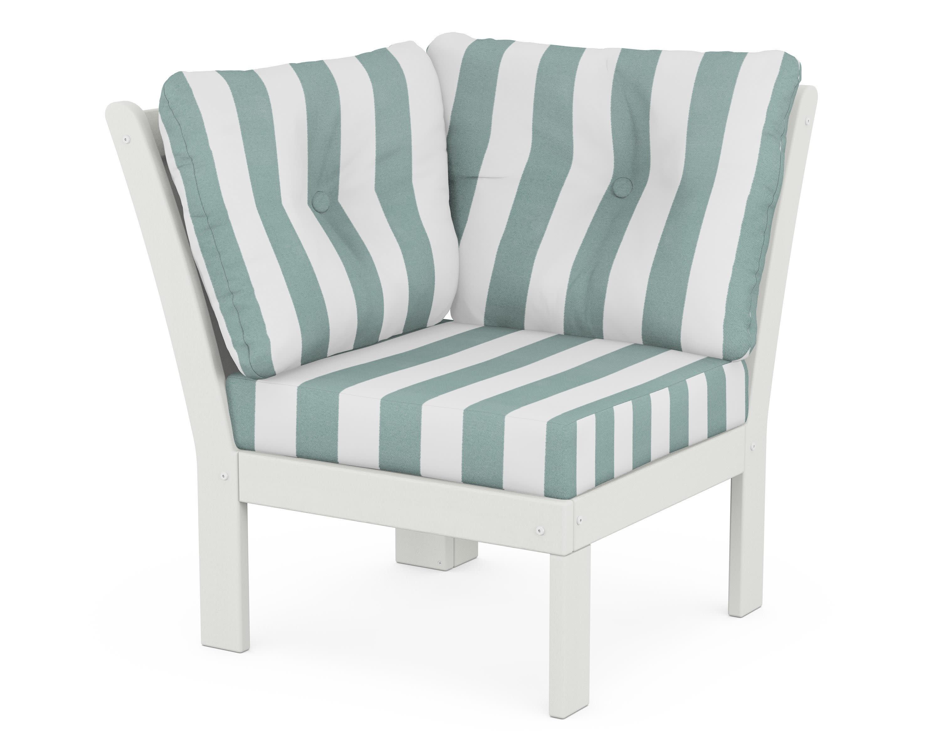 Vineyard Modular Corner Chair in Vintage White / Cabana Stripe Glacier Spa
