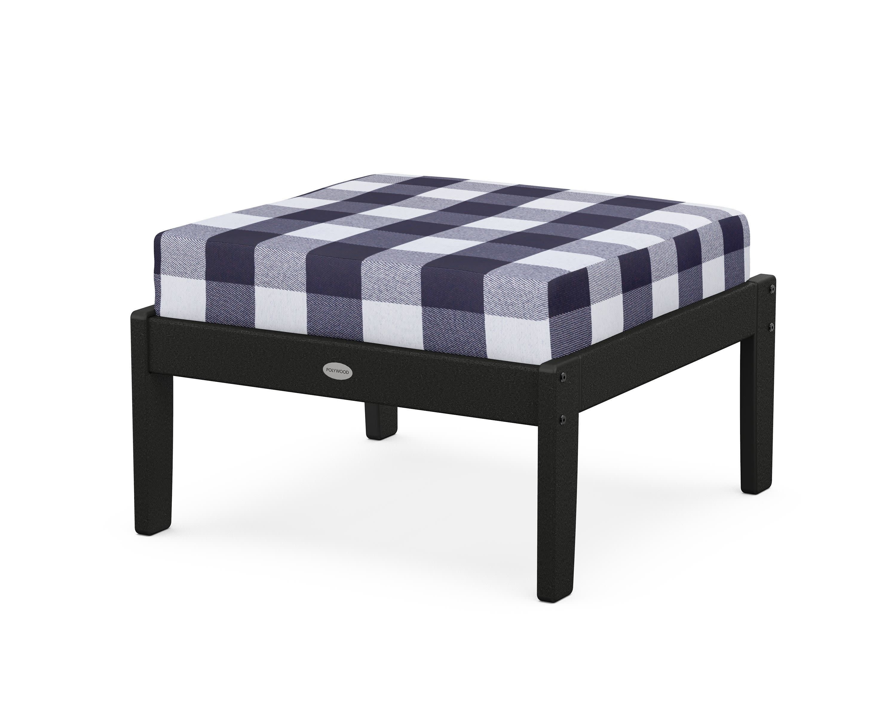 Braxton Deep Seating Ottoman in Black / Buffalo Plaid Navy
