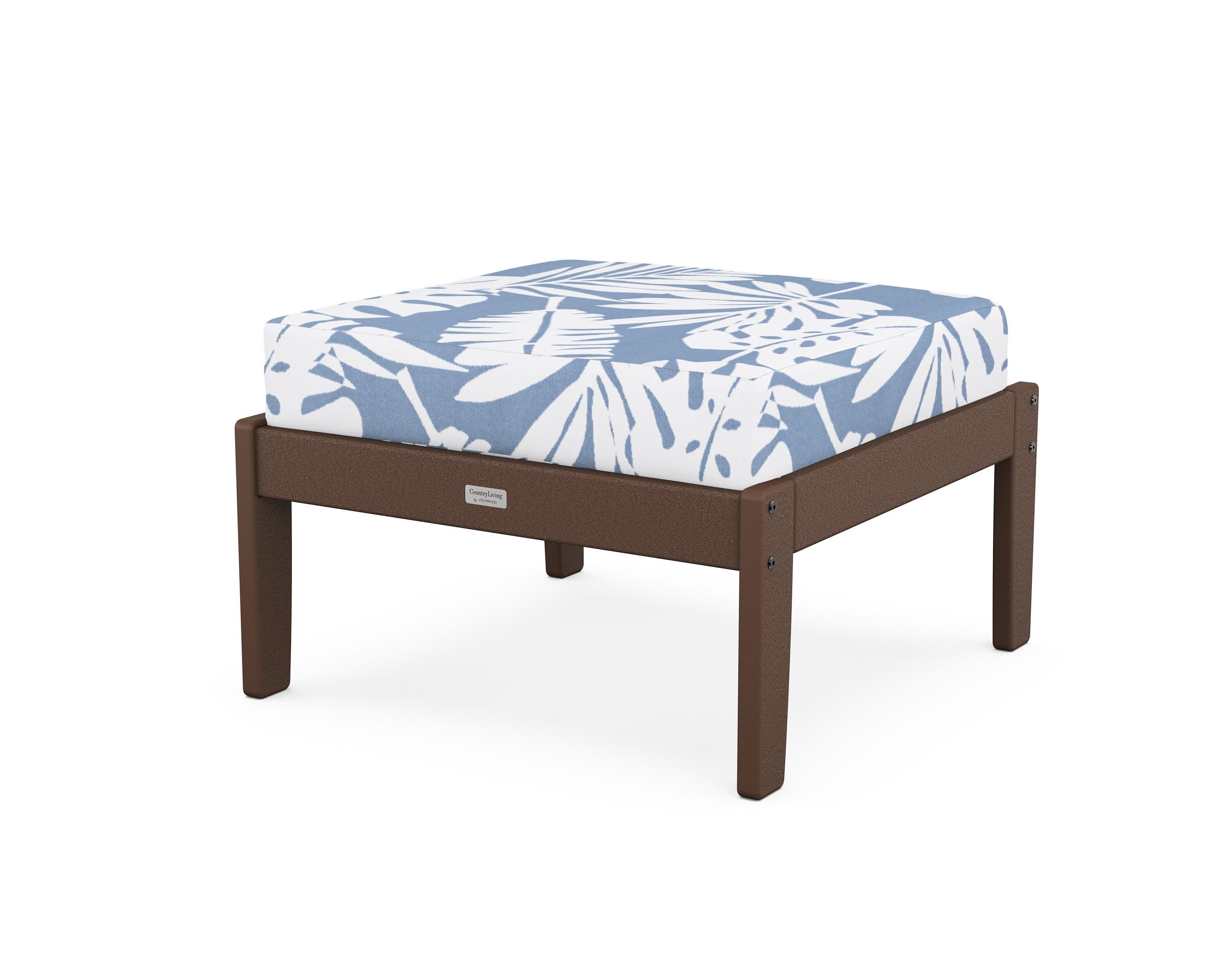Cottage Deep Seating Ottoman in Mahogany / Leaf Sky Blue