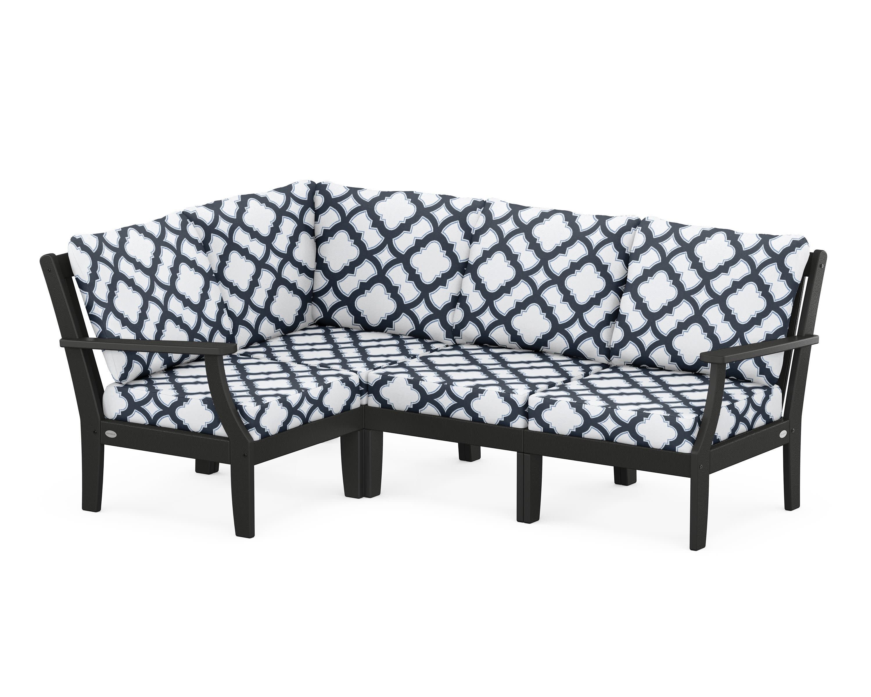 Braxton Modular 4-Piece Deep Seating Set in Black / Trellis Marine Indigo