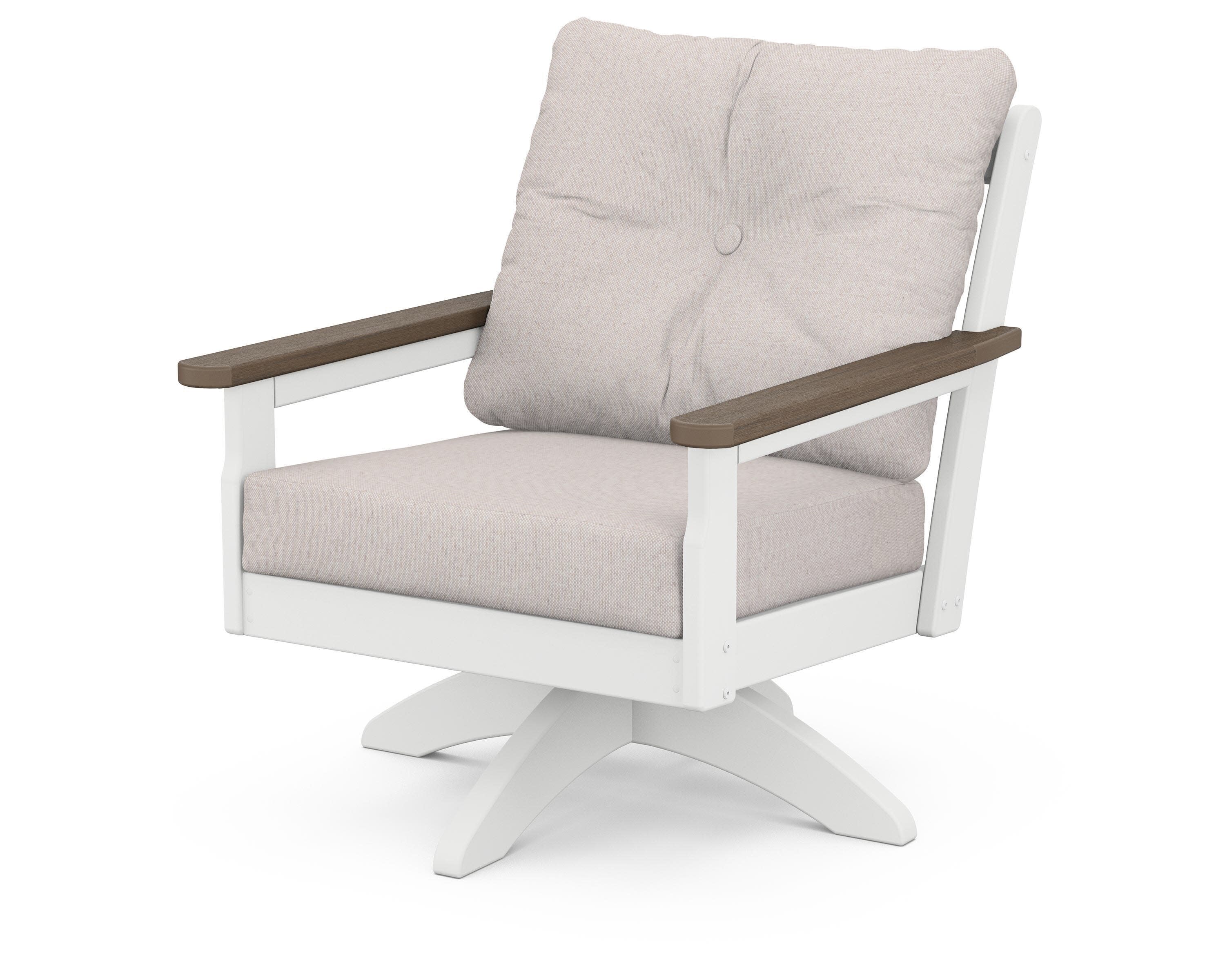 Vineyard Deep Seating Swivel Chair in White / Kona / Dune Burlap