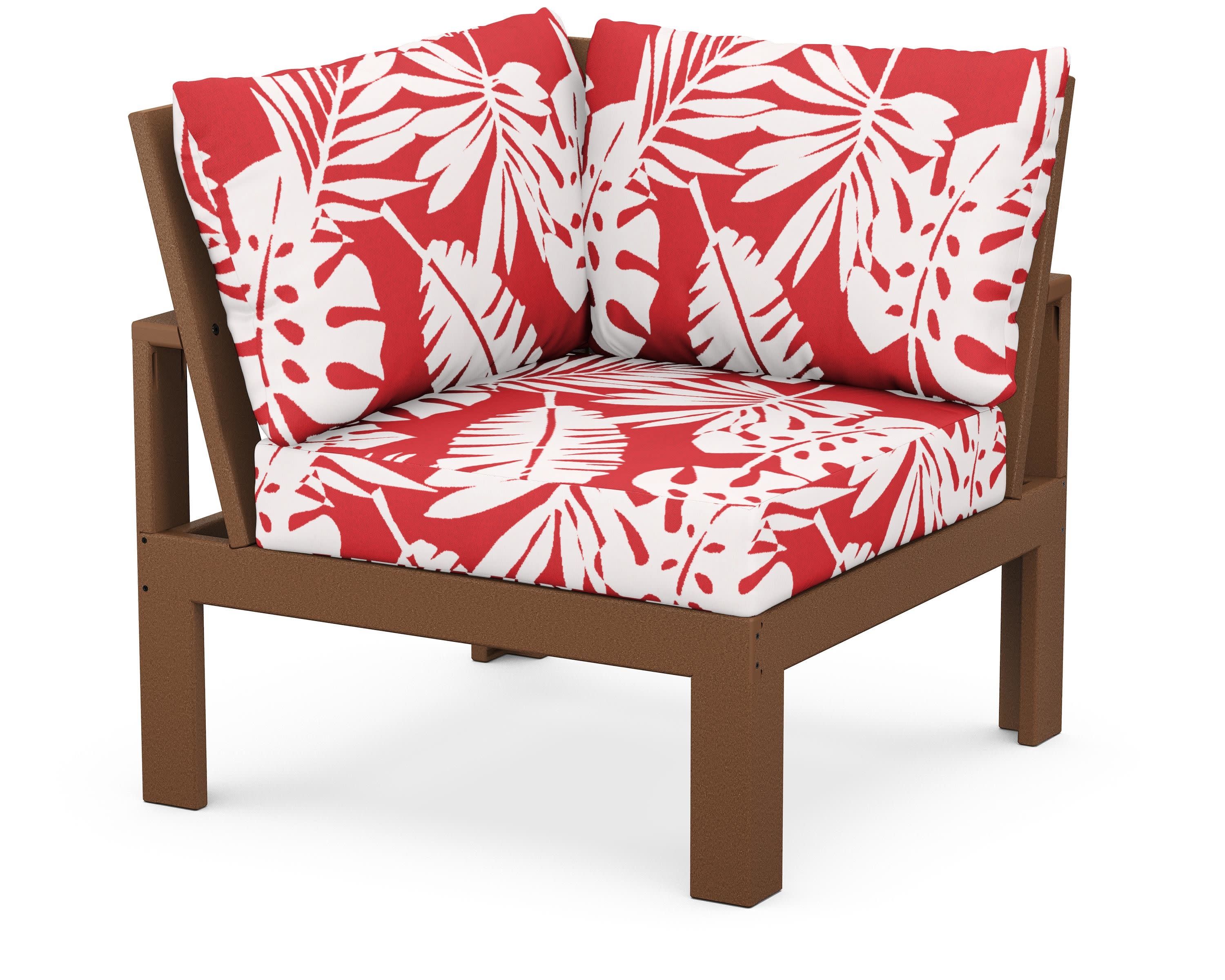 Modular Corner Chair in Teak / Leaf Crimson