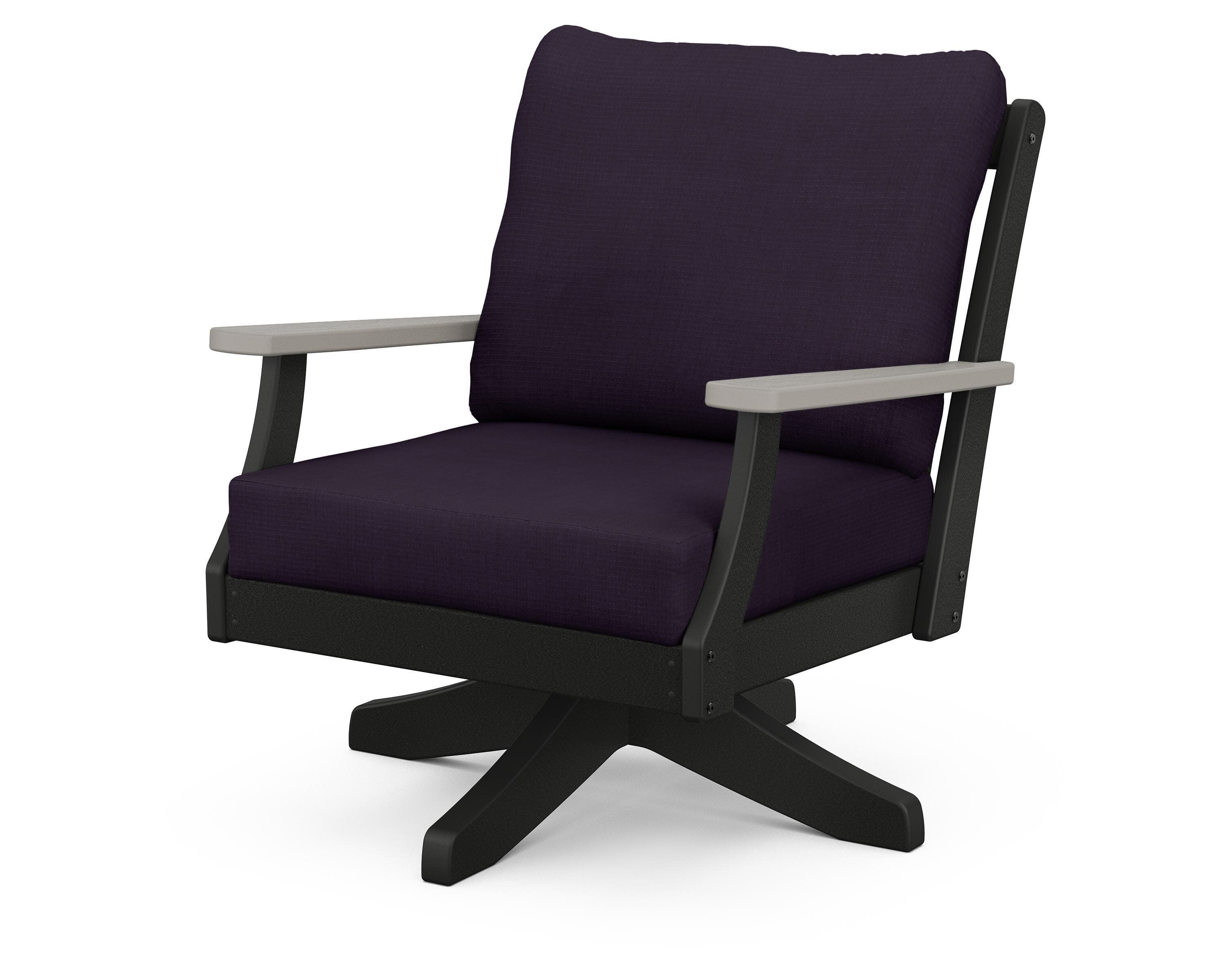 Braxton Deep Seating Swivel Chair in Black / Driftwood / Navy Linen