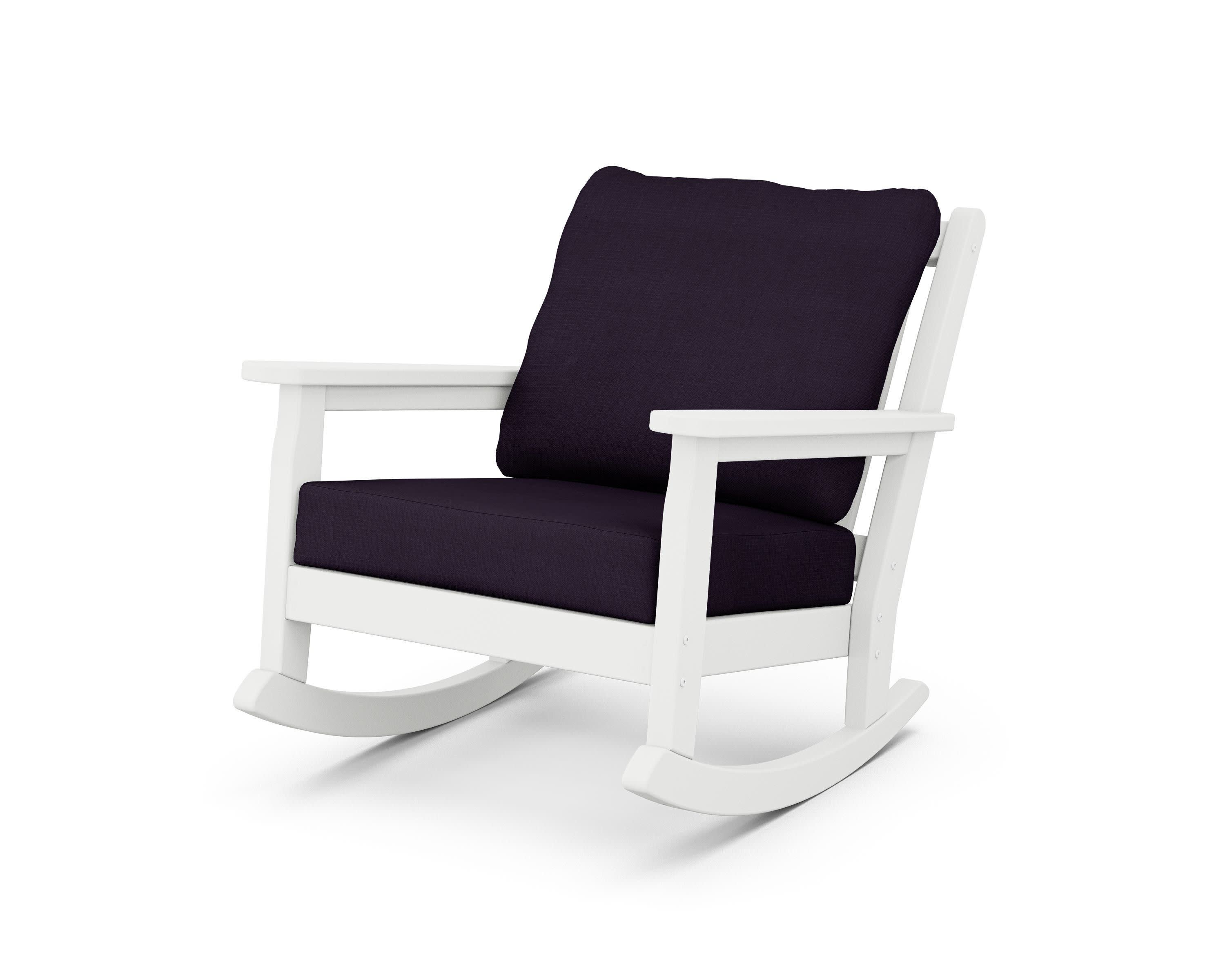 Chippendale Deep Seating Rocking Chair in White / Navy Linen