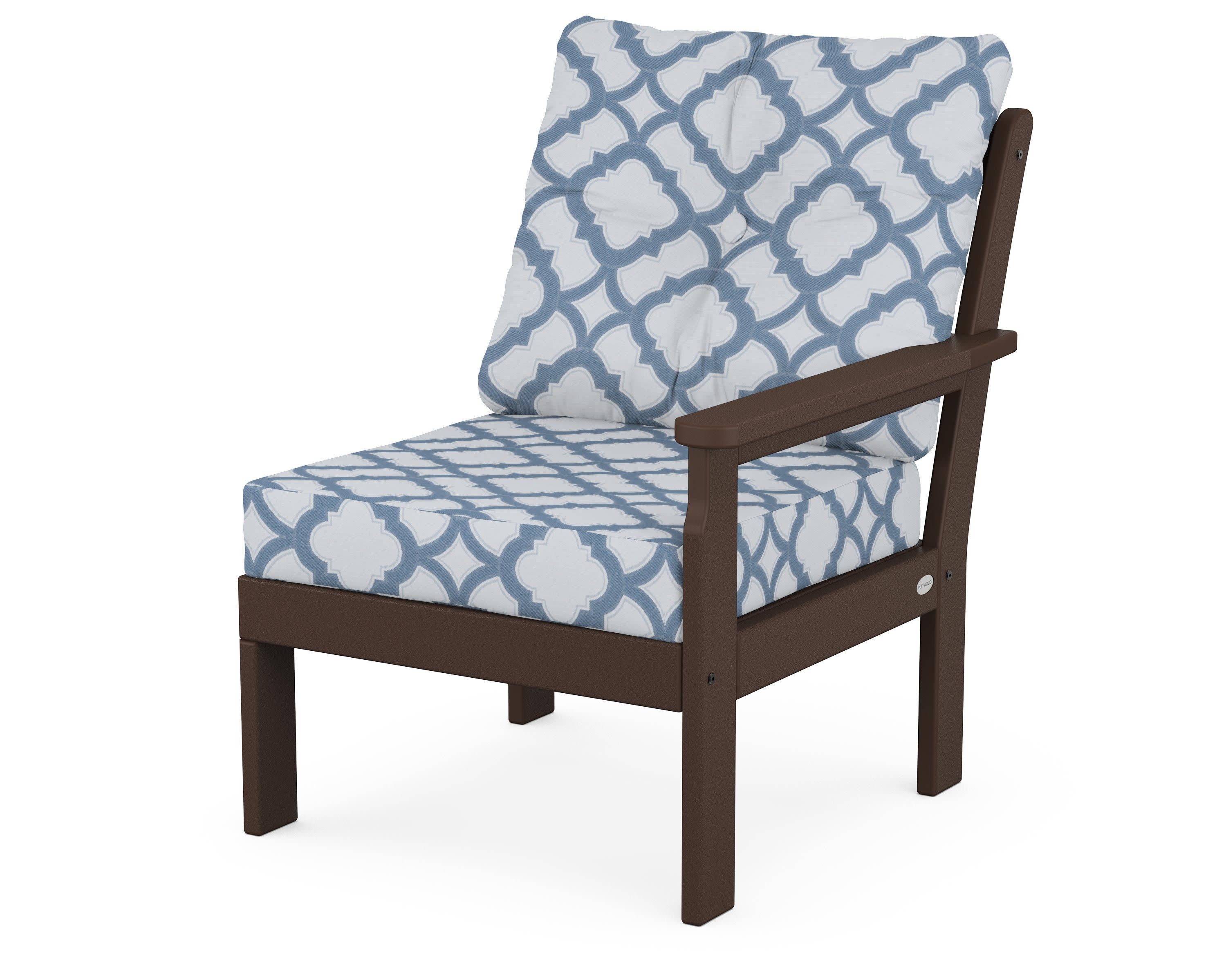 Vineyard Modular Right Arm Chair in Mahogany / Trellis Sky Blue