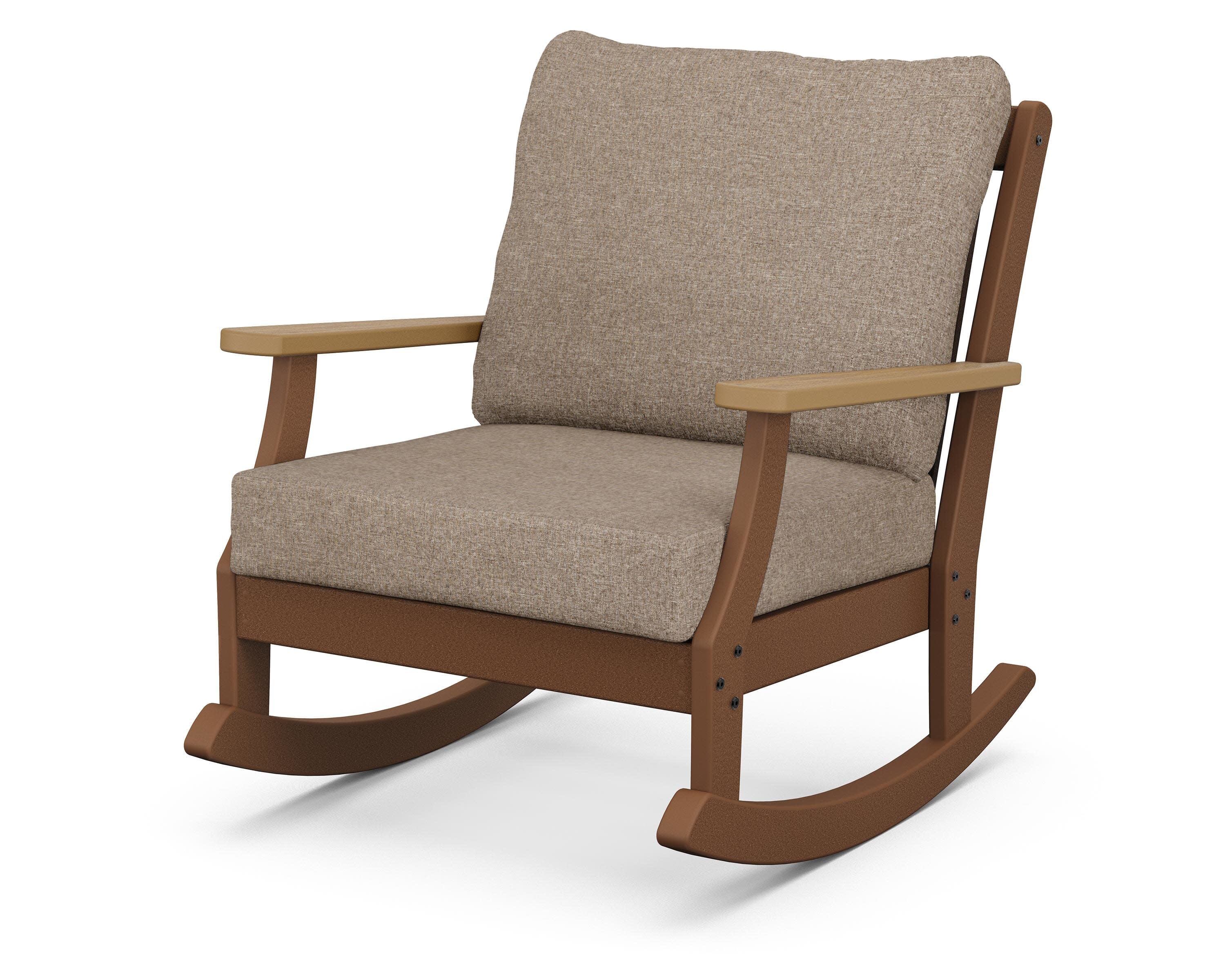Braxton Deep Seating Rocking Chair in Teak / Natural / Spiced Burlap