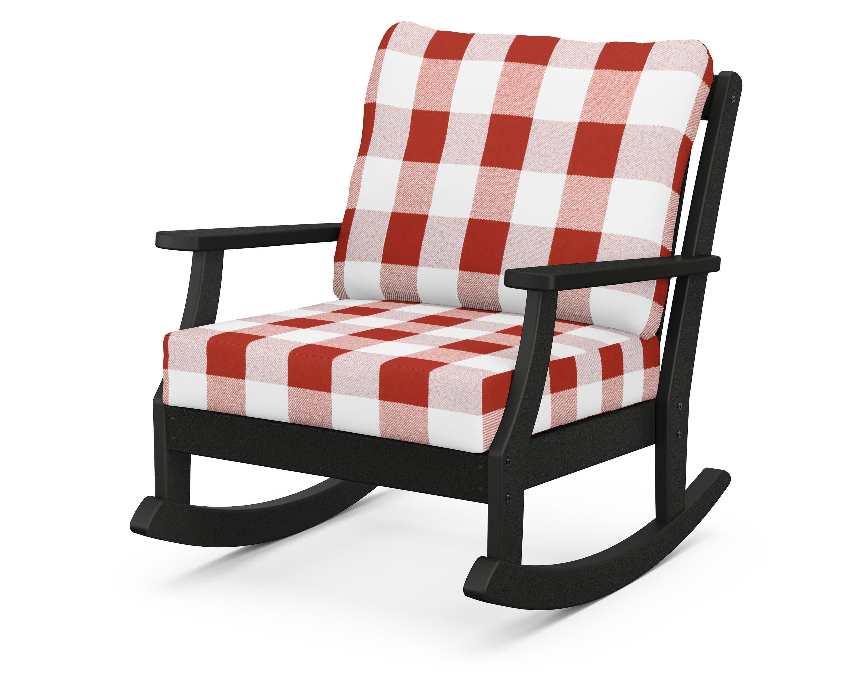 Braxton Deep Seating Rocking Chair in Black / Buffalo Plaid Crimson
