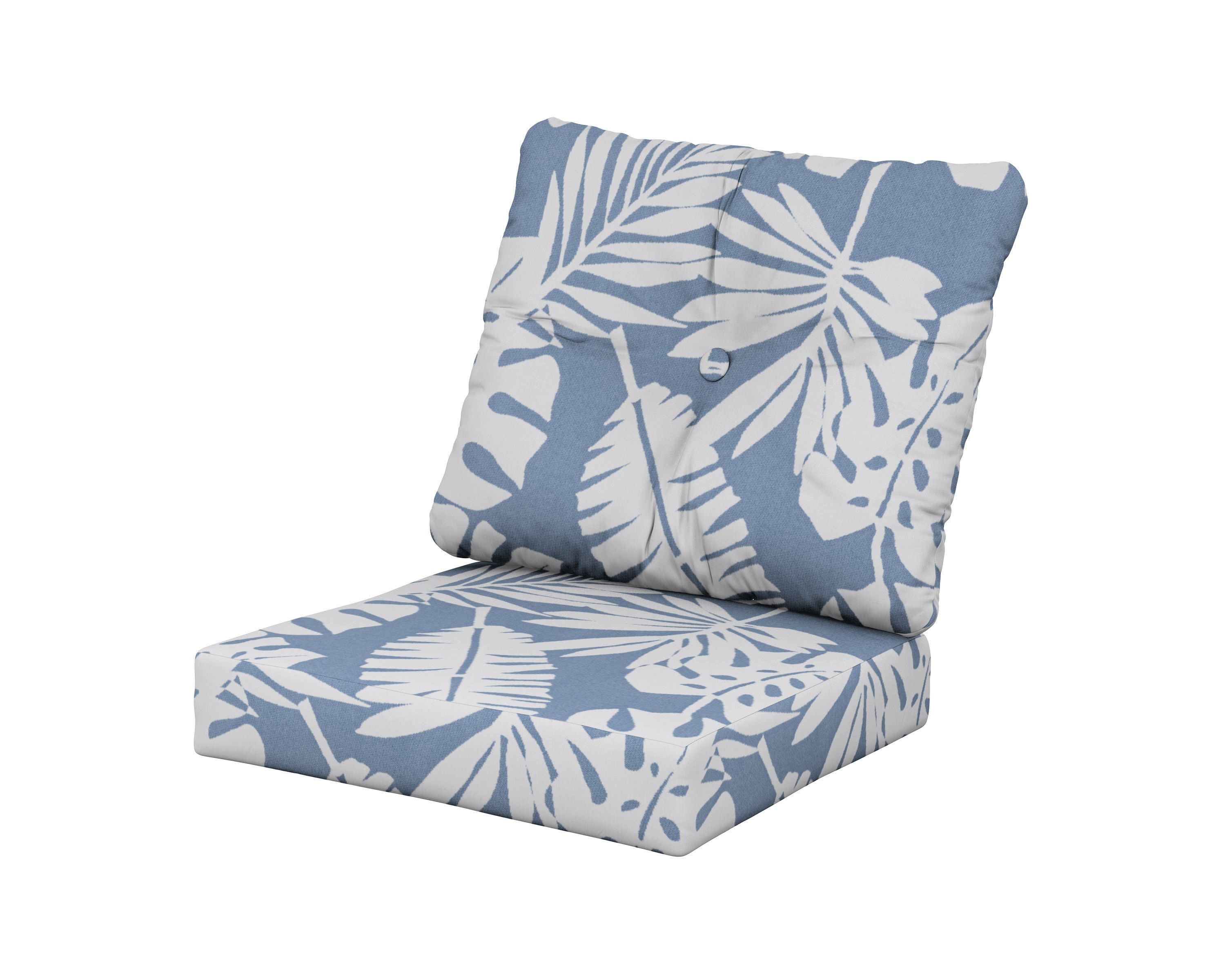 Vineyard Seat/Back Cushion in Leaf Sky Blue