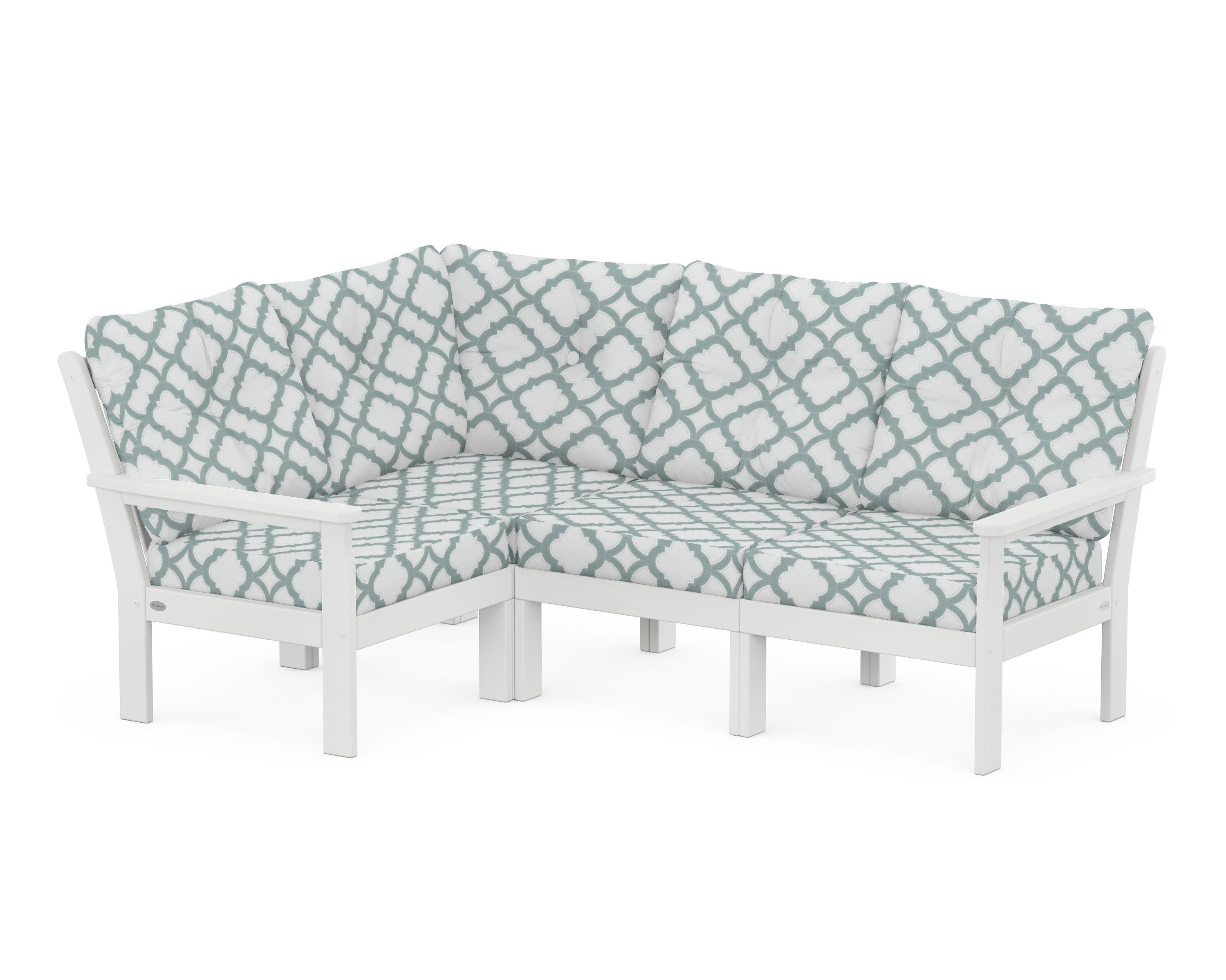 Vineyard 4-Piece Sectional in White / Trellis Glacier Spa