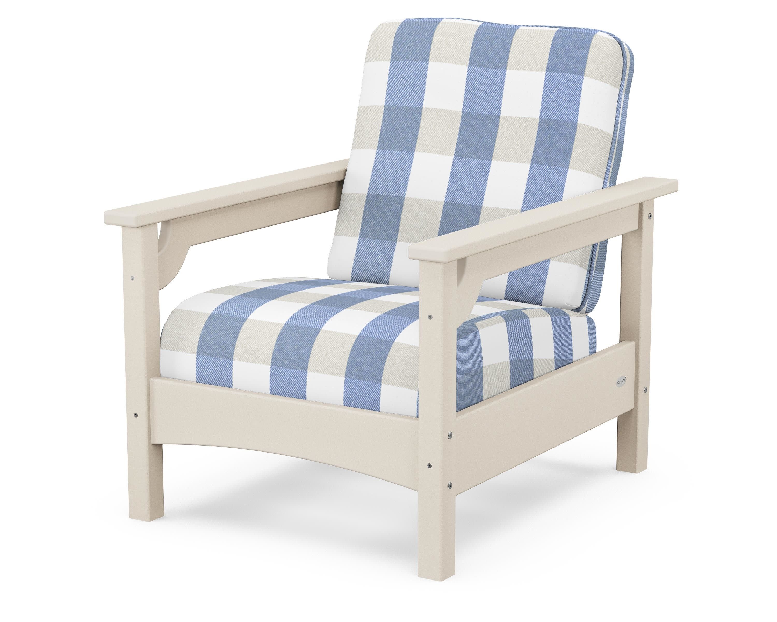 Club Chair in Sand / Buffalo Plaid Sky Blue