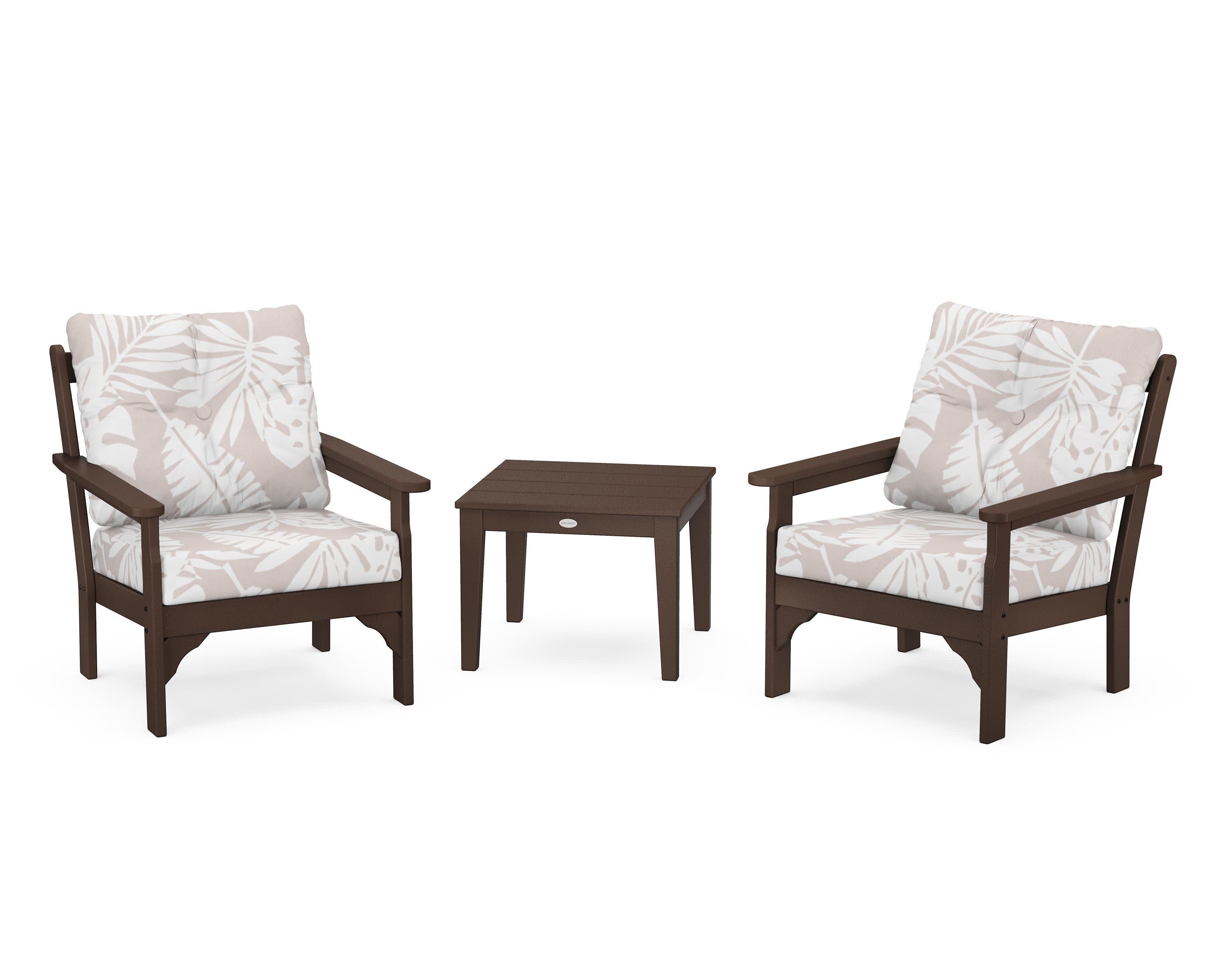 Vineyard 3-Piece Deep Seating Set in Mahogany / Leaf Dune Burlap