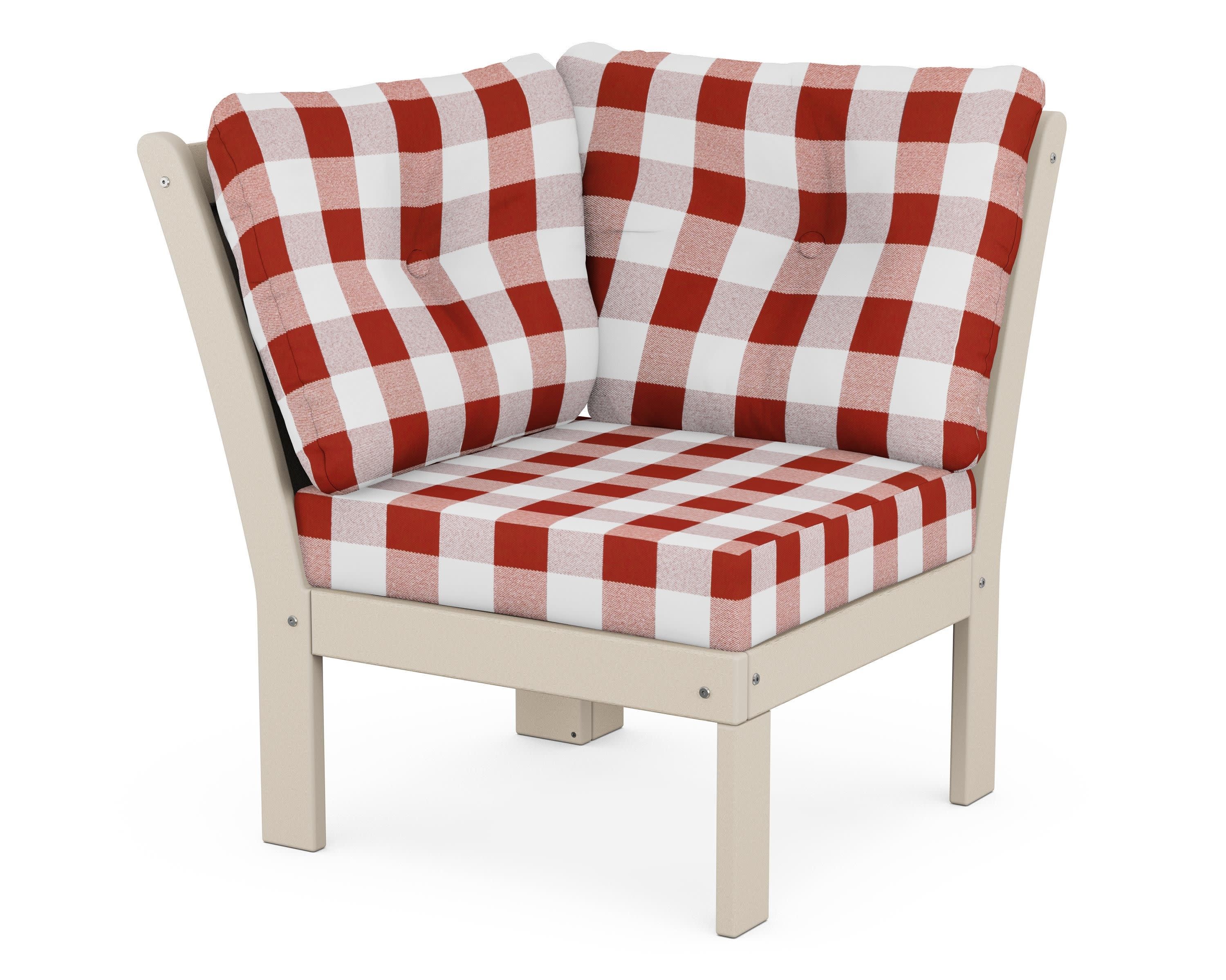 Vineyard Modular Corner Chair in Sand / Buffalo Plaid Crimson