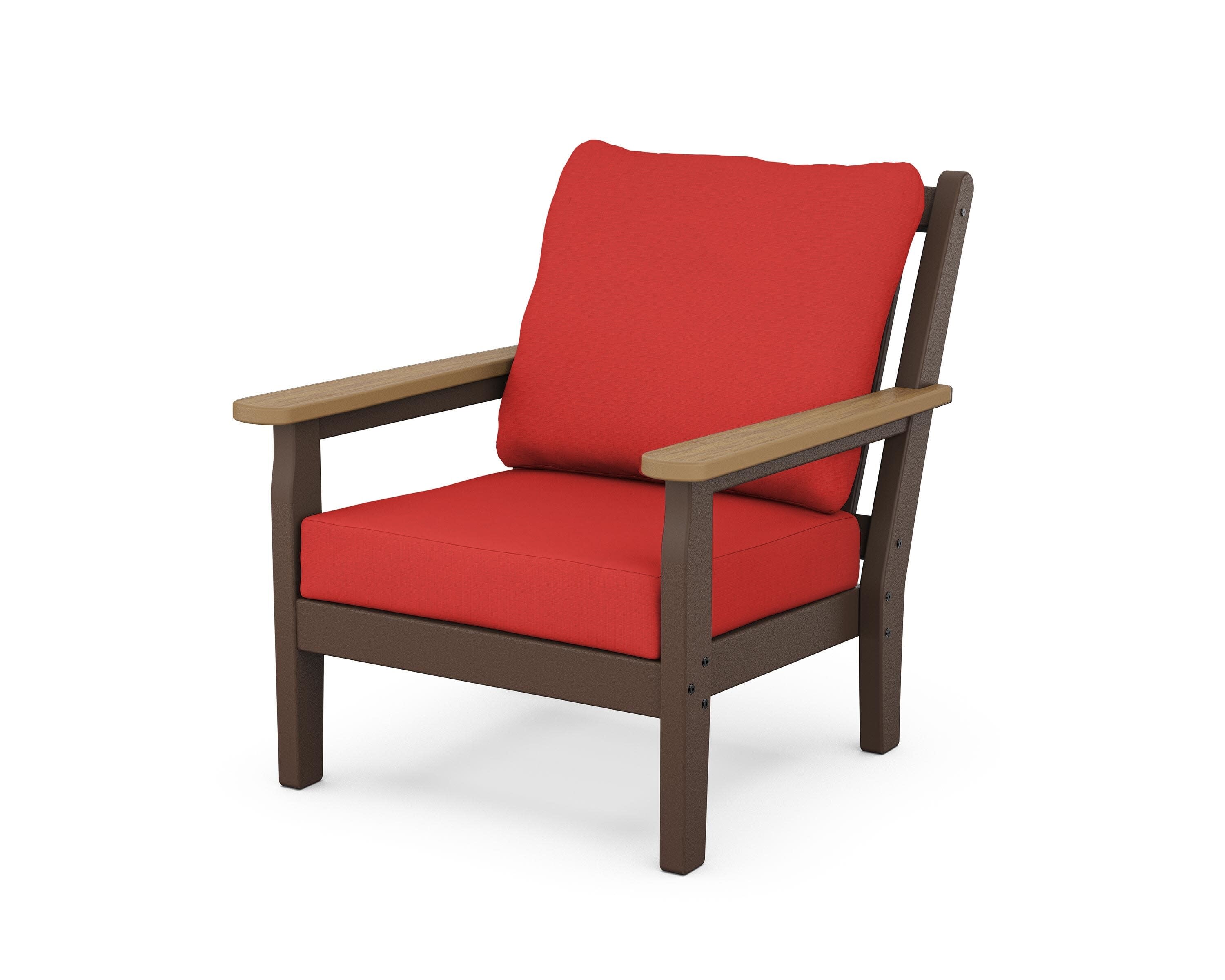 Chippendale Deep Seating Chair in Mahogany / Natural / Crimson Linen