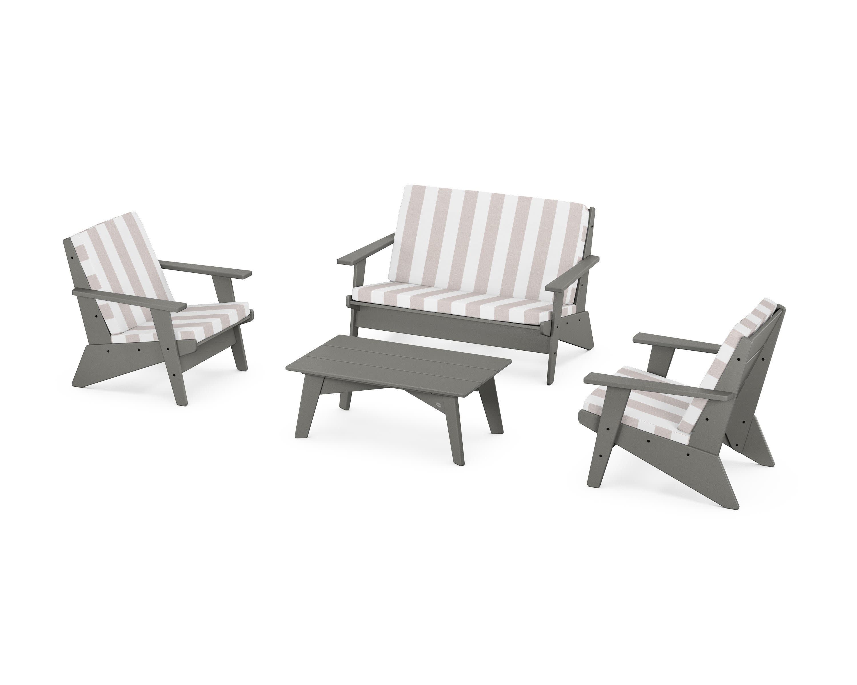 Riviera Modern Lounge 4-Piece Set in Slate Grey / Cabana Stripe Dune Burlap