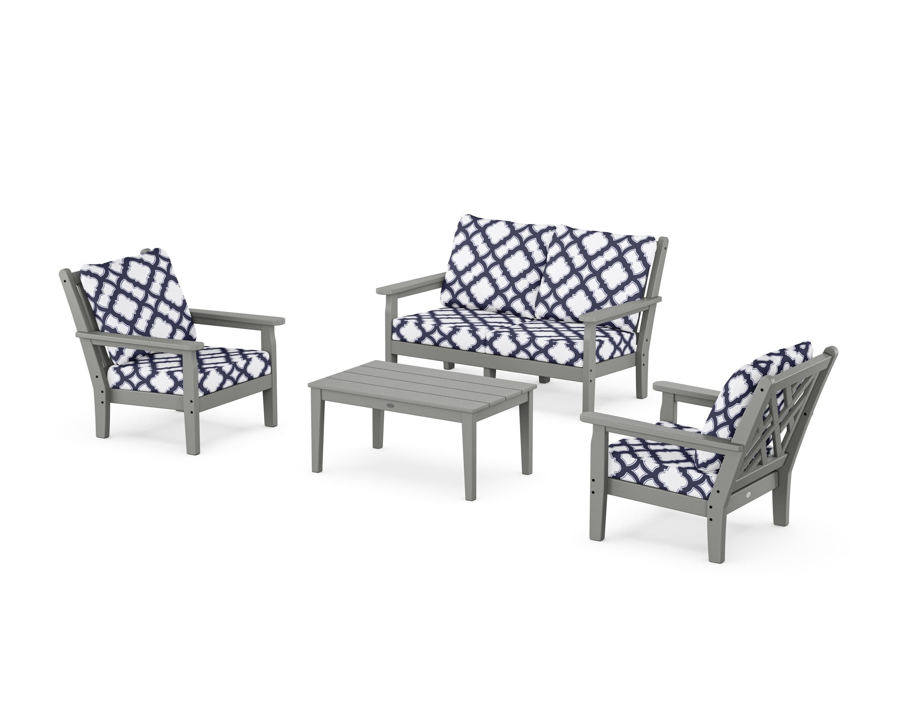 Chippendale 4-Piece Deep Seating Set with Loveseat in Slate Grey / Trellis Navy