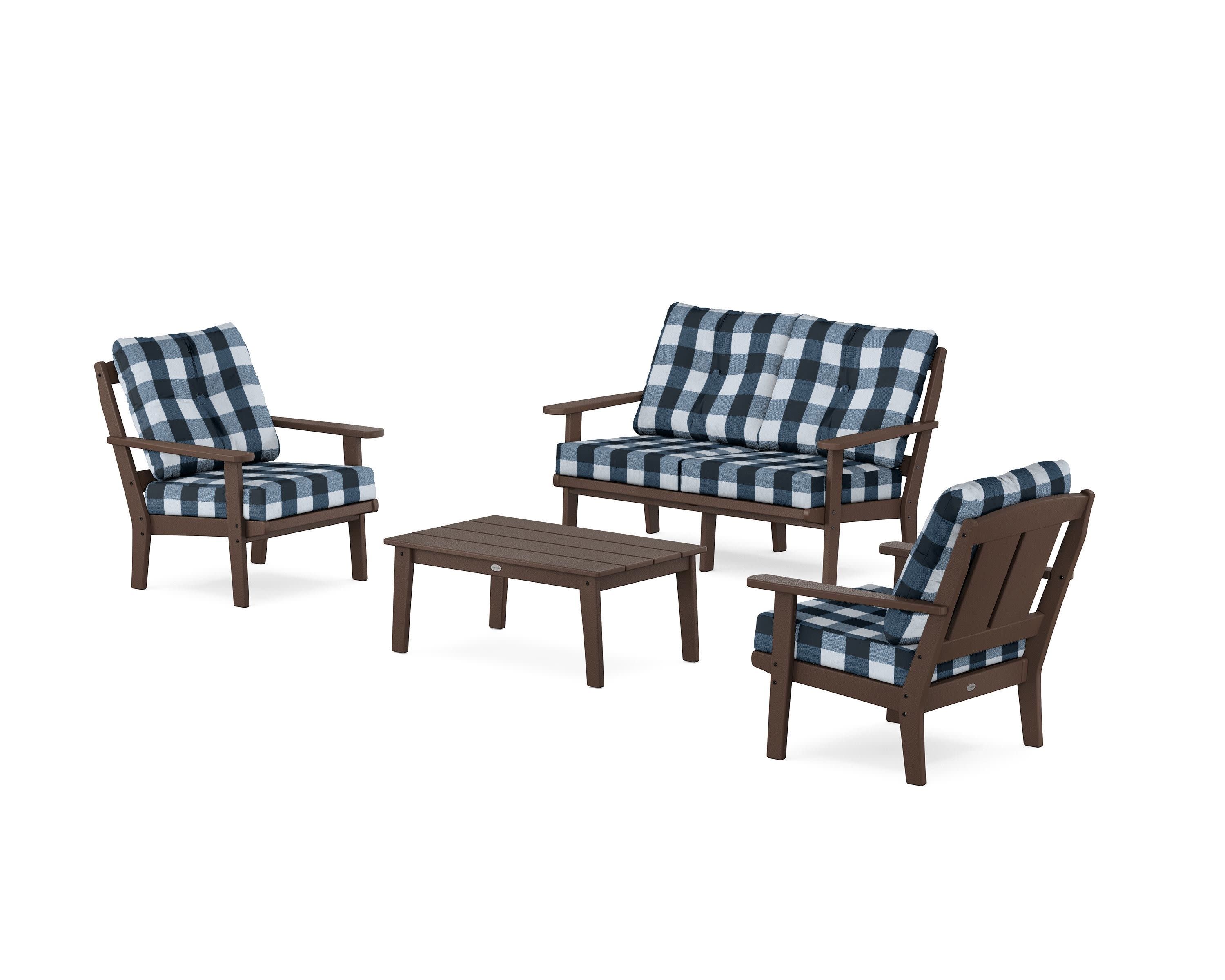 Mission 4-Piece Deep Seating Set with Loveseat in Mahogany / Buffalo Plaid Marine Indigo