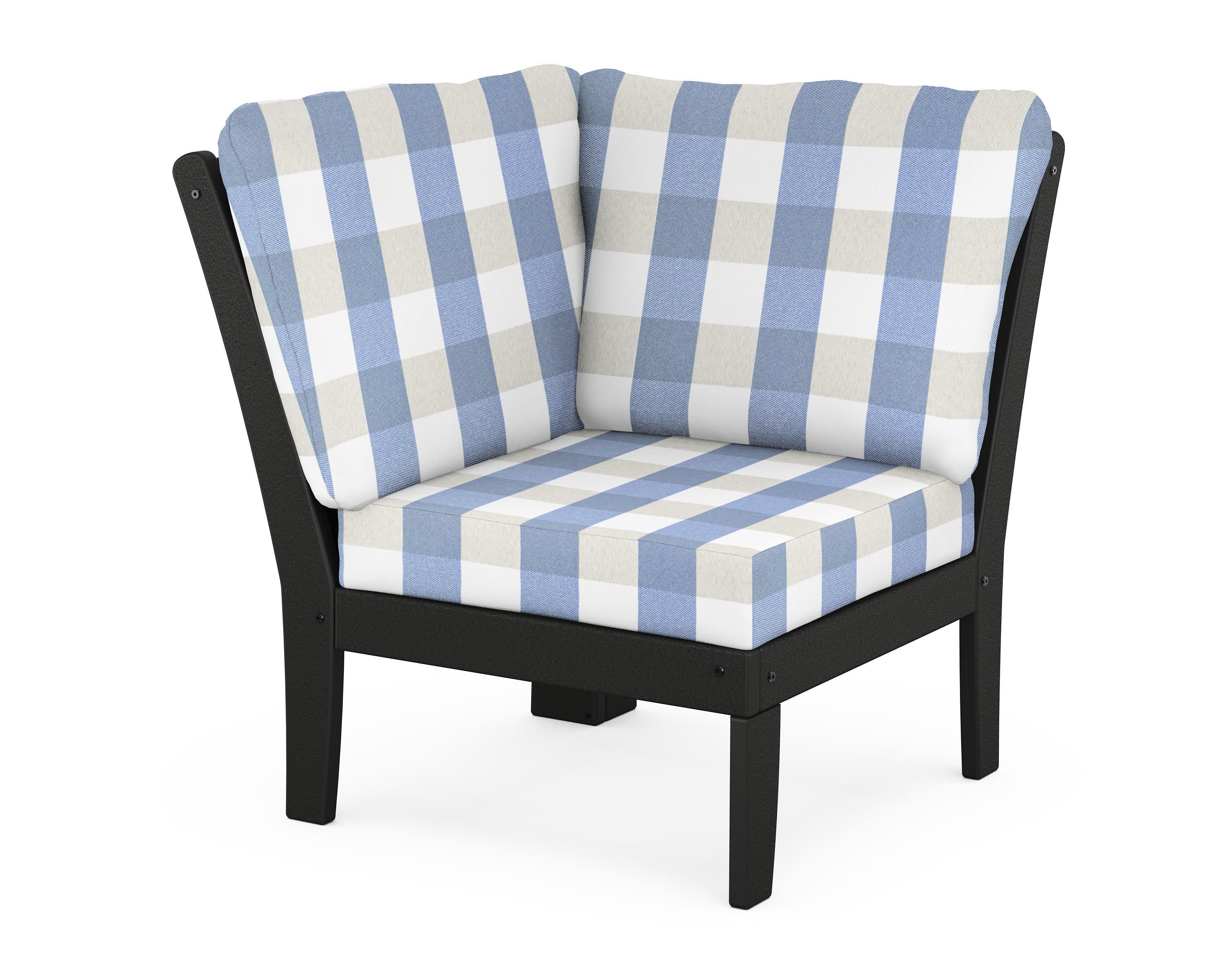 Braxton Modular Corner Chair in Black / Buffalo Plaid Sky Blue