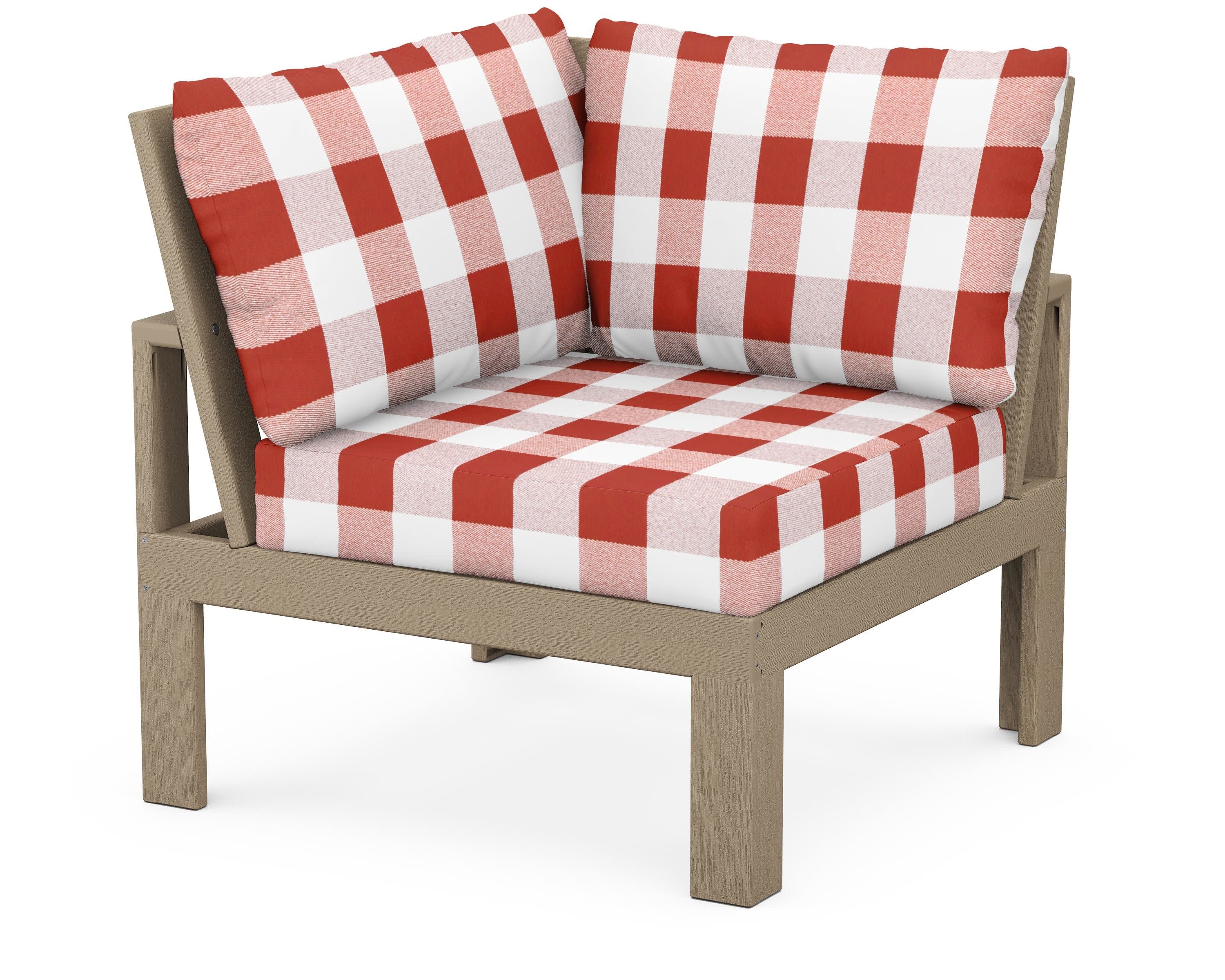 Modular Corner Chair in Vintage Sahara / Buffalo Plaid Crimson