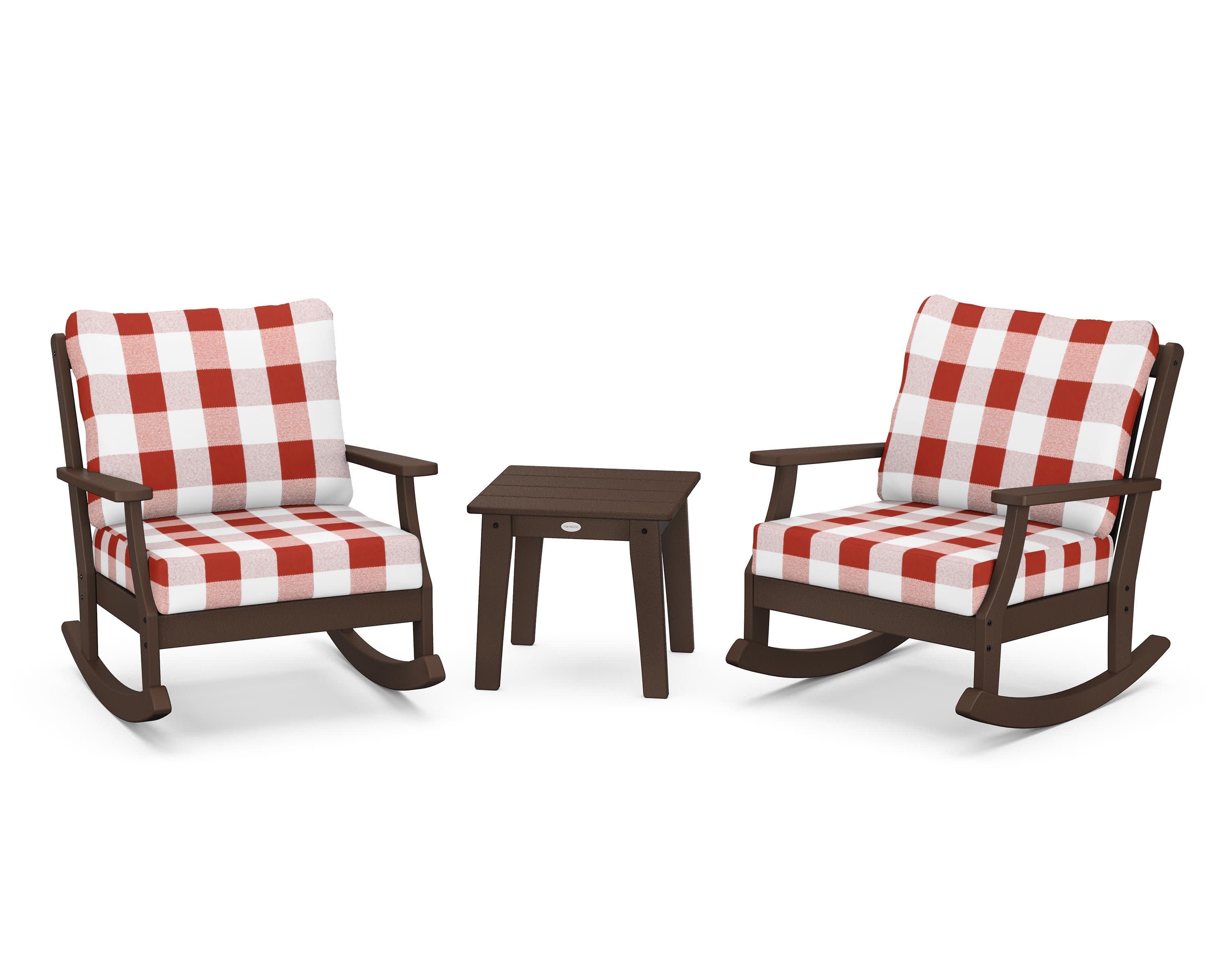 Braxton 3-Piece Deep Seating Rocker Set in Mahogany / Buffalo Plaid Crimson