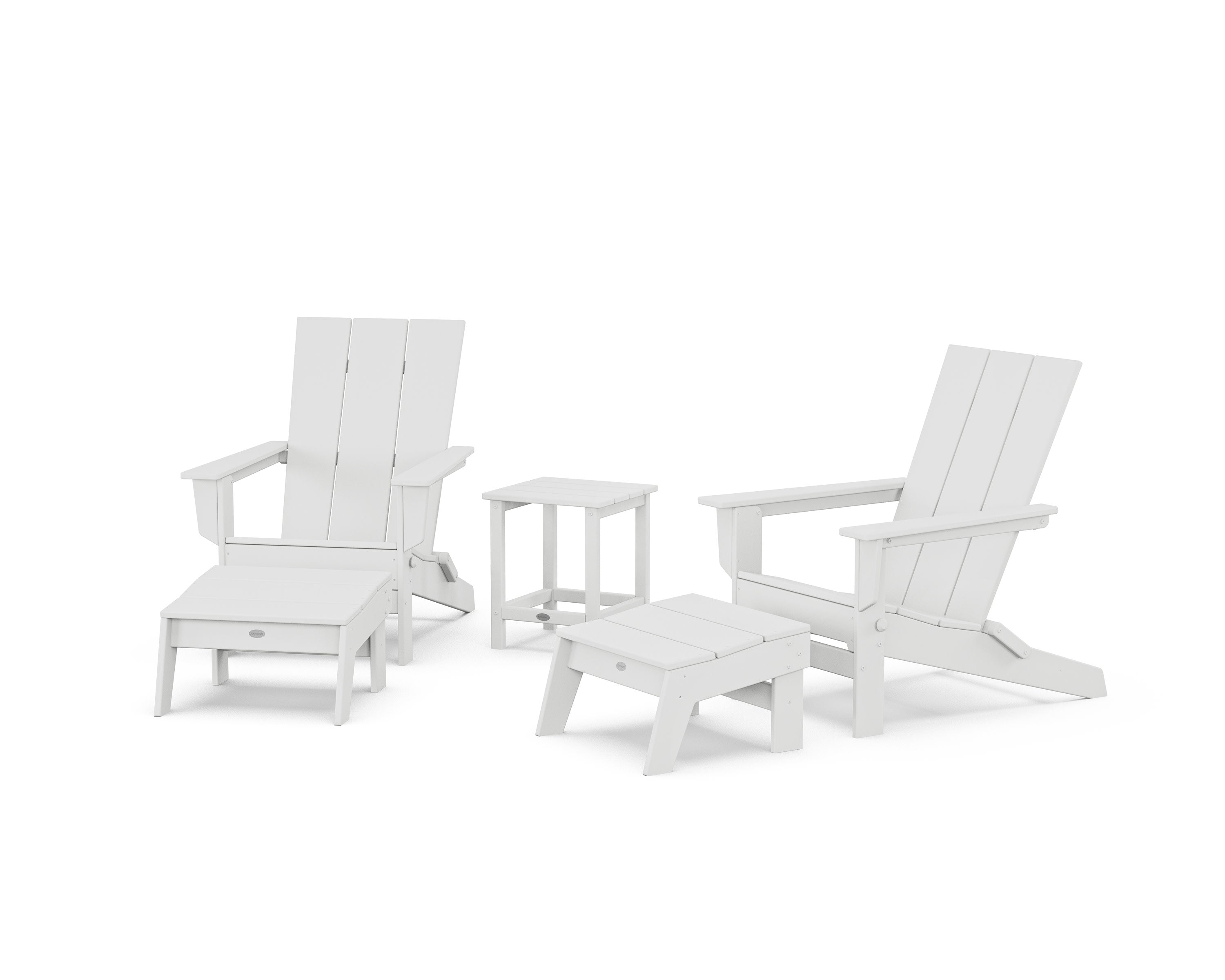5-Piece Modern Studio Folding Adirondack Set with Ottomans and Side Table in White