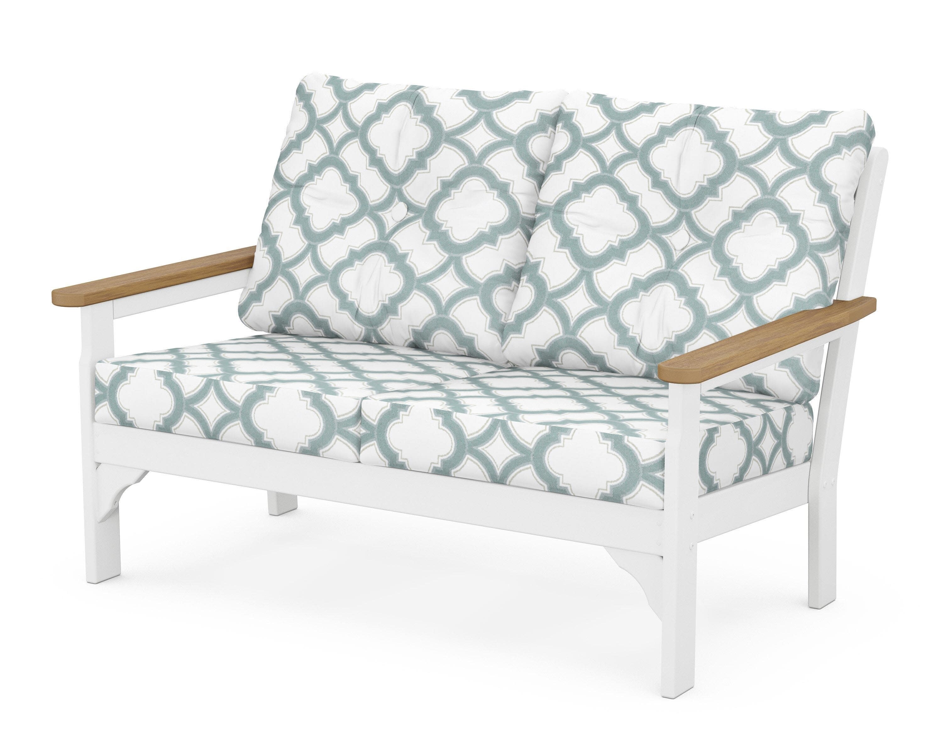 Vineyard Deep Seating Loveseat in White / Natural / Trellis Glacier Spa