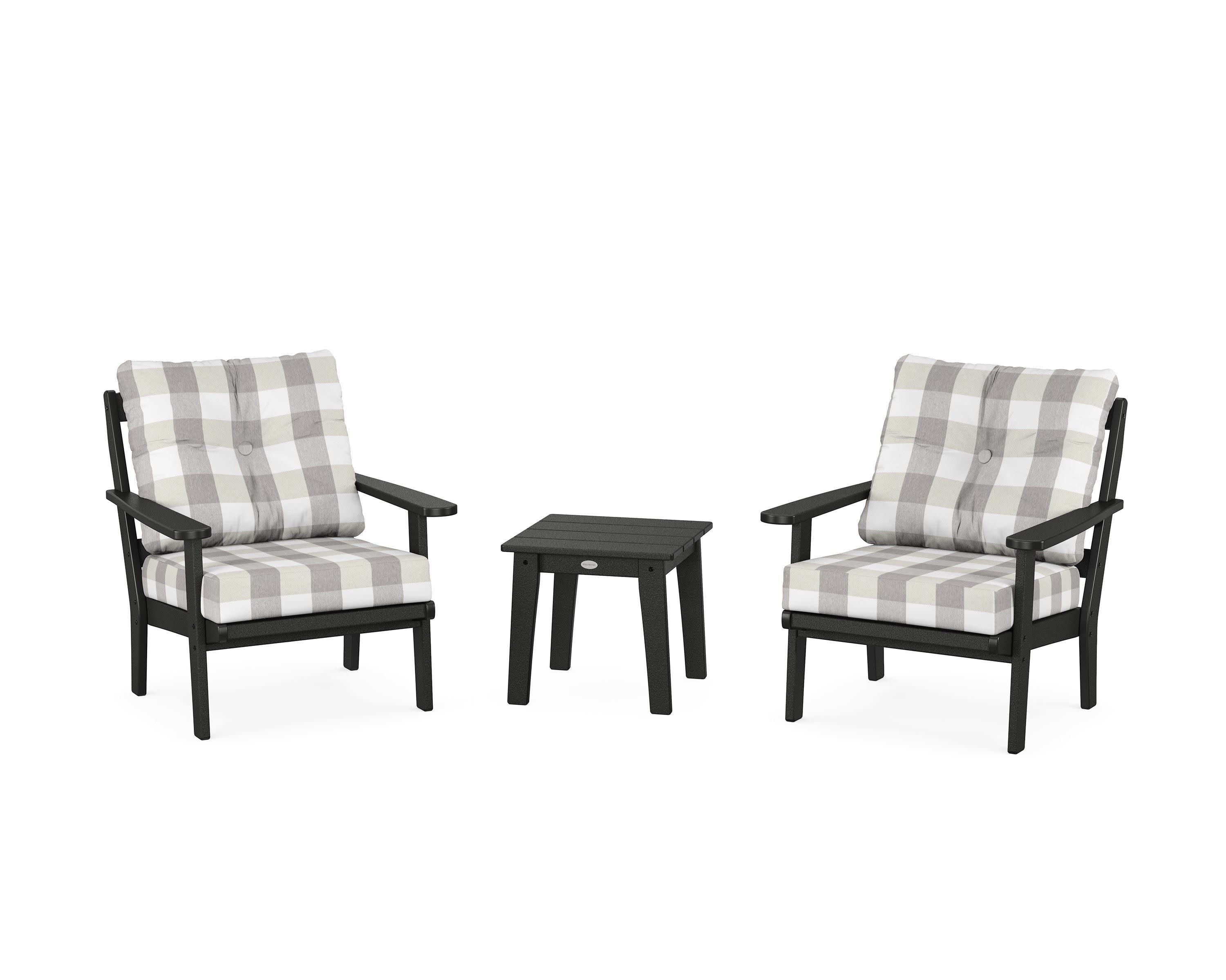 Mission 3-Piece Deep Seating Set in Black / Buffalo Plaid Grey Mist