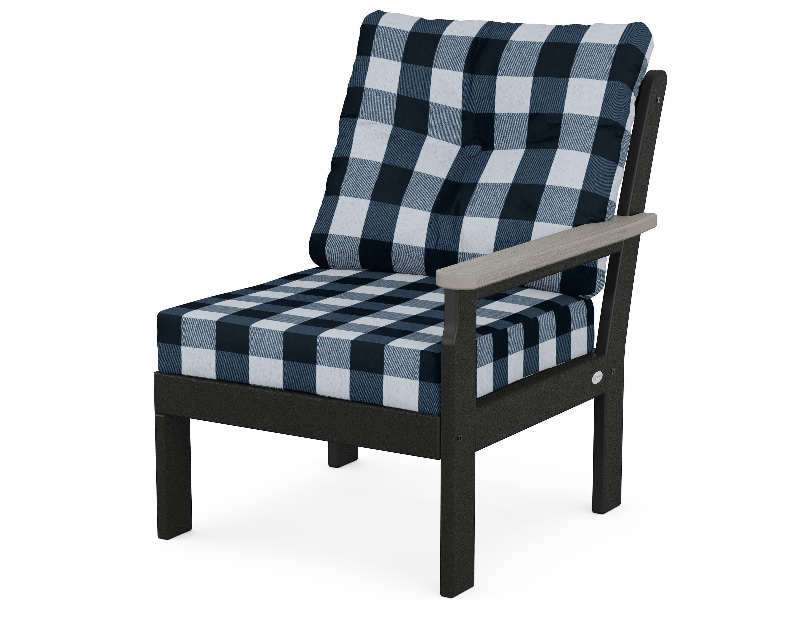 Vineyard Modular Right Arm Chair in Black / Driftwood / Buffalo Plaid Marine Indigo