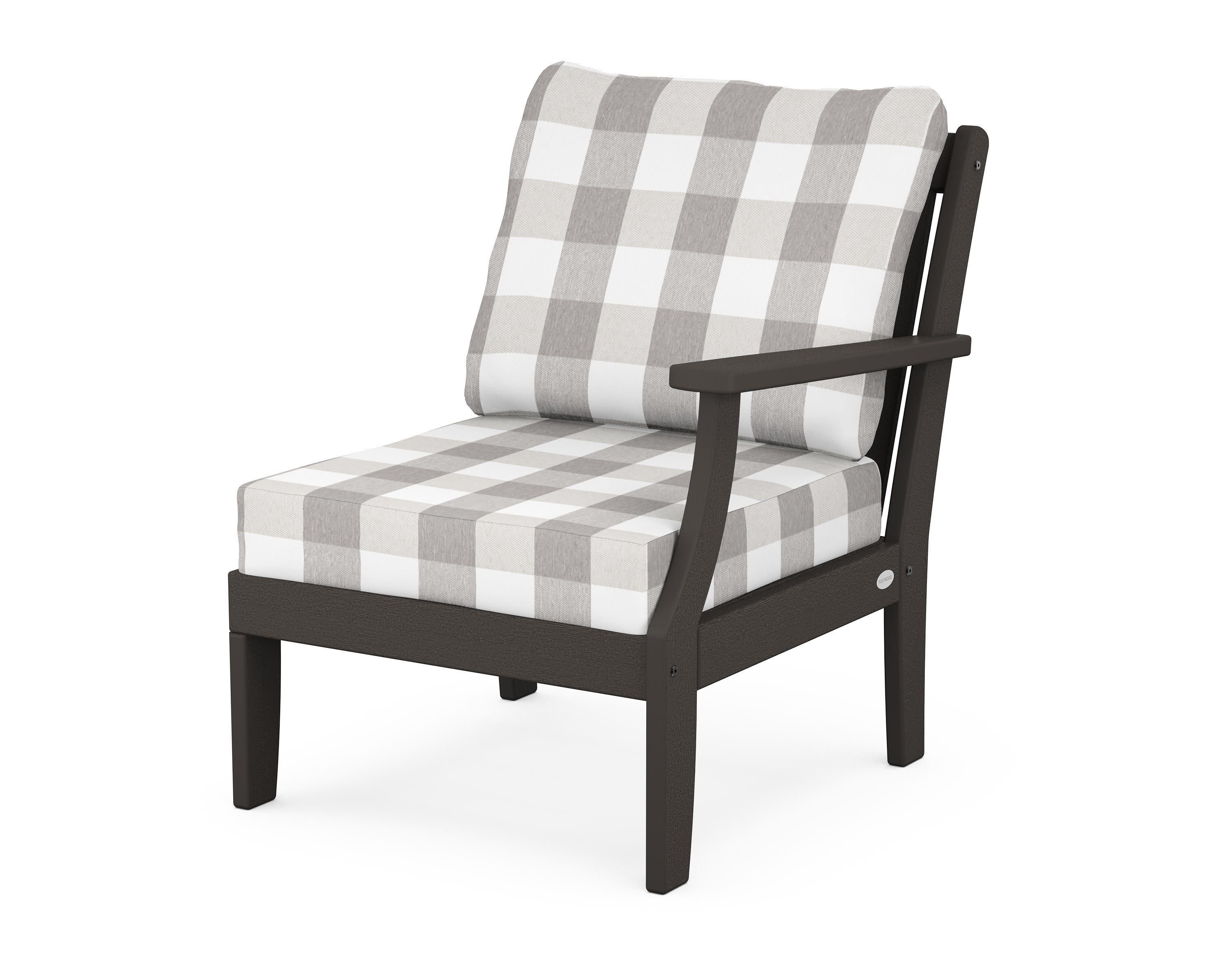 Braxton Modular Right Arm Chair in Vintage Coffee / Buffalo Plaid Grey Mist