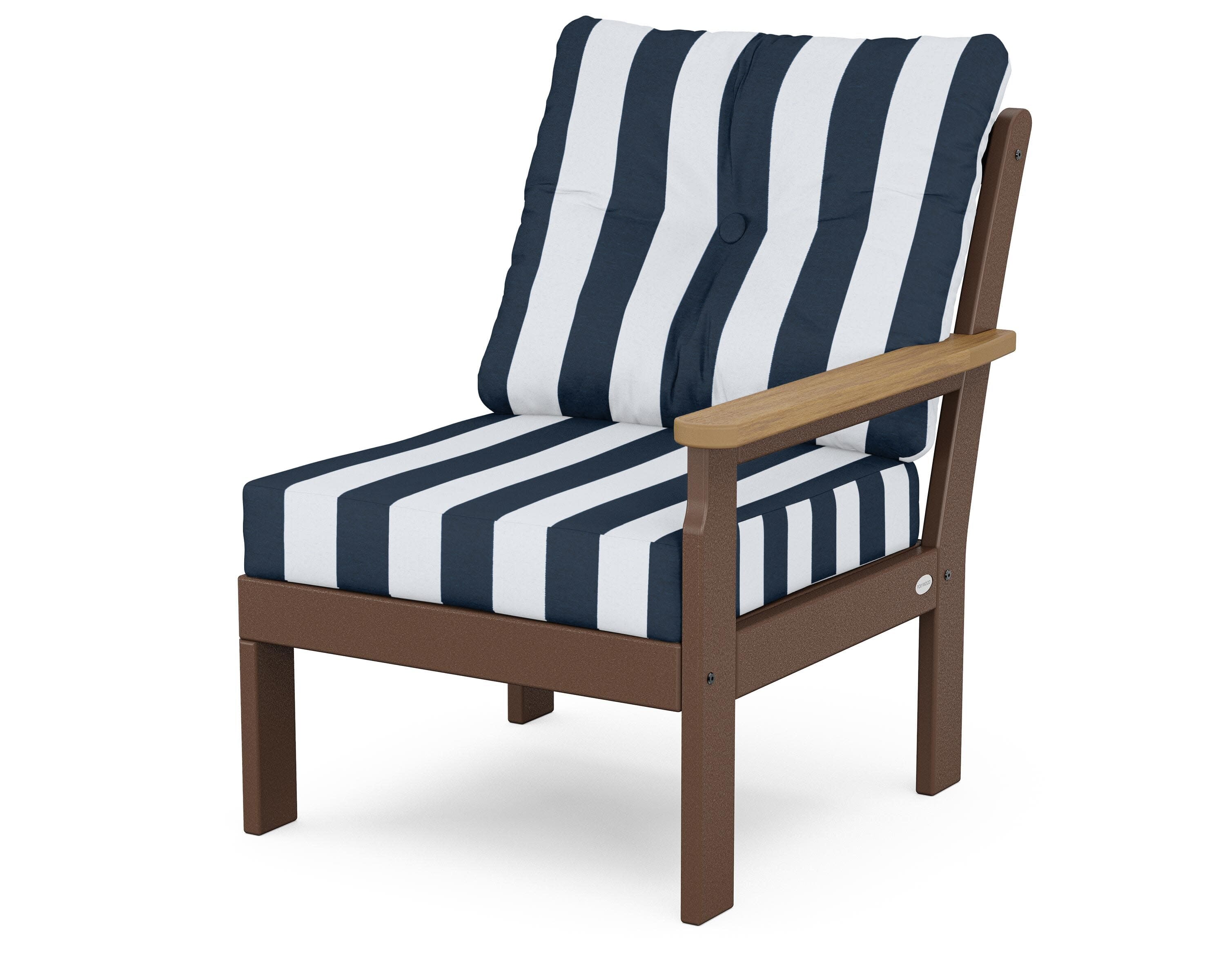 Vineyard Modular Right Arm Chair in Mahogany / Natural / Cabana Stripe Marine Indigo