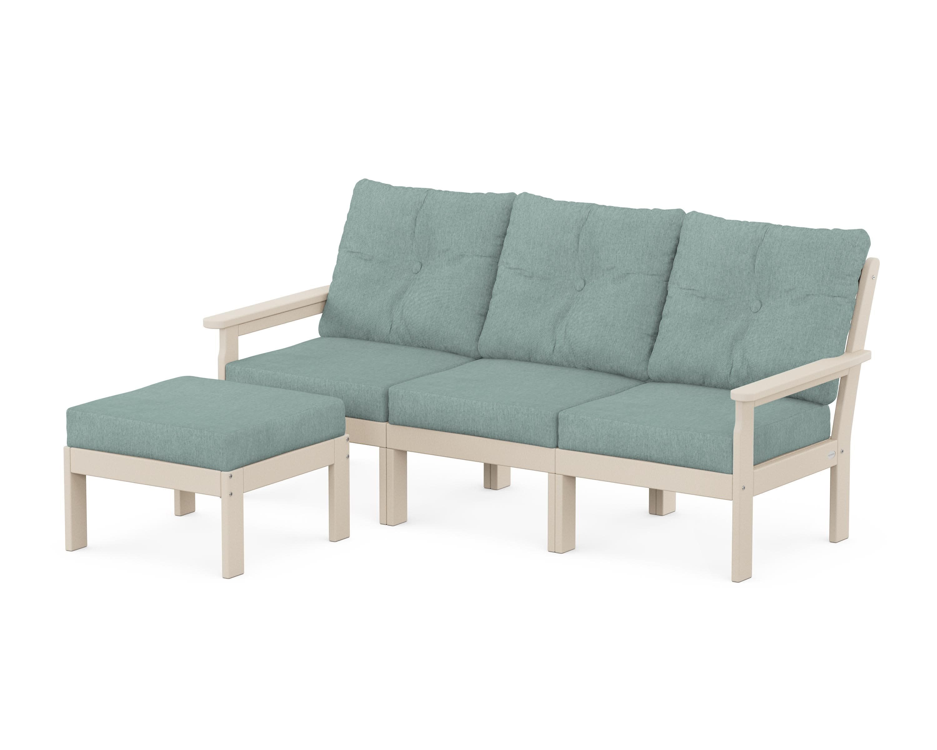 Vineyard 4-Piece Sectional with Ottoman in Sand / Glacier Spa