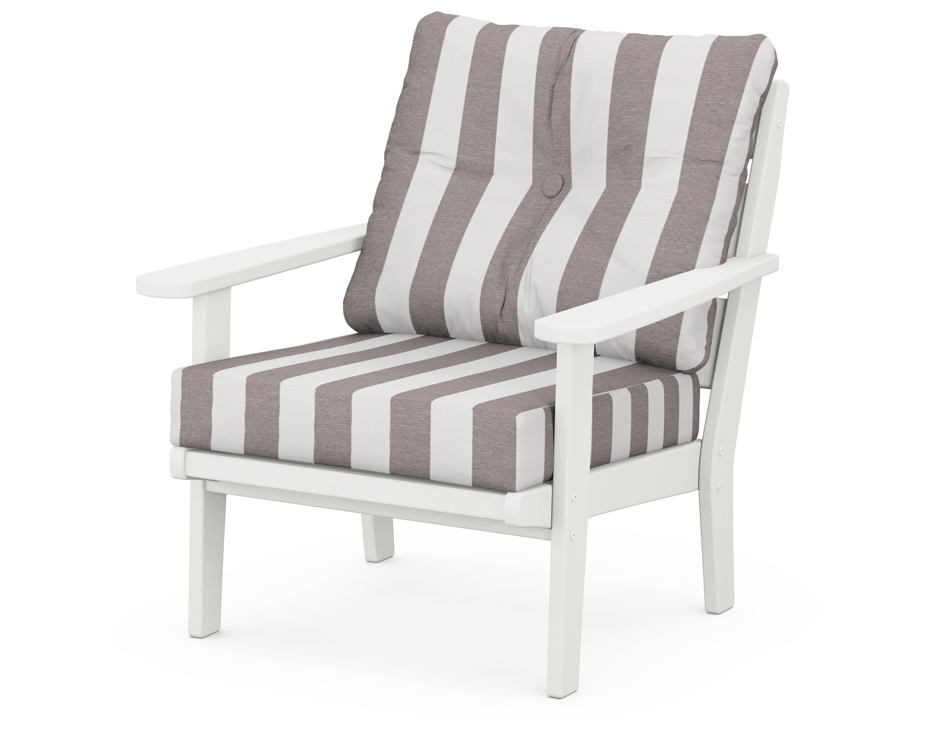 Lakeside Deep Seating Chair in Vintage White / Cabana Stripe Grey Mist