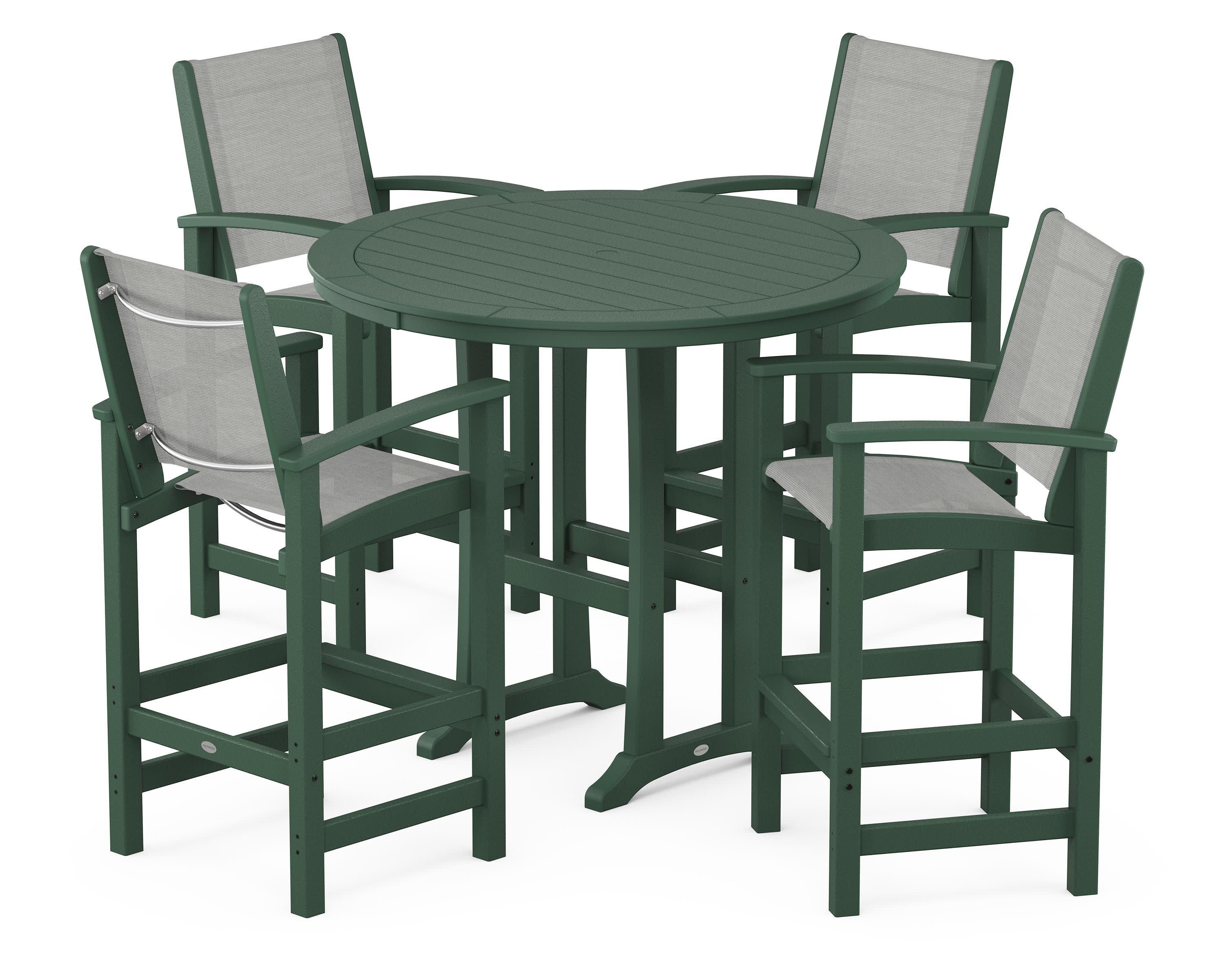 Coastal 5-Piece Nautical Trestle Bar Set in Green / Metallic Sling
