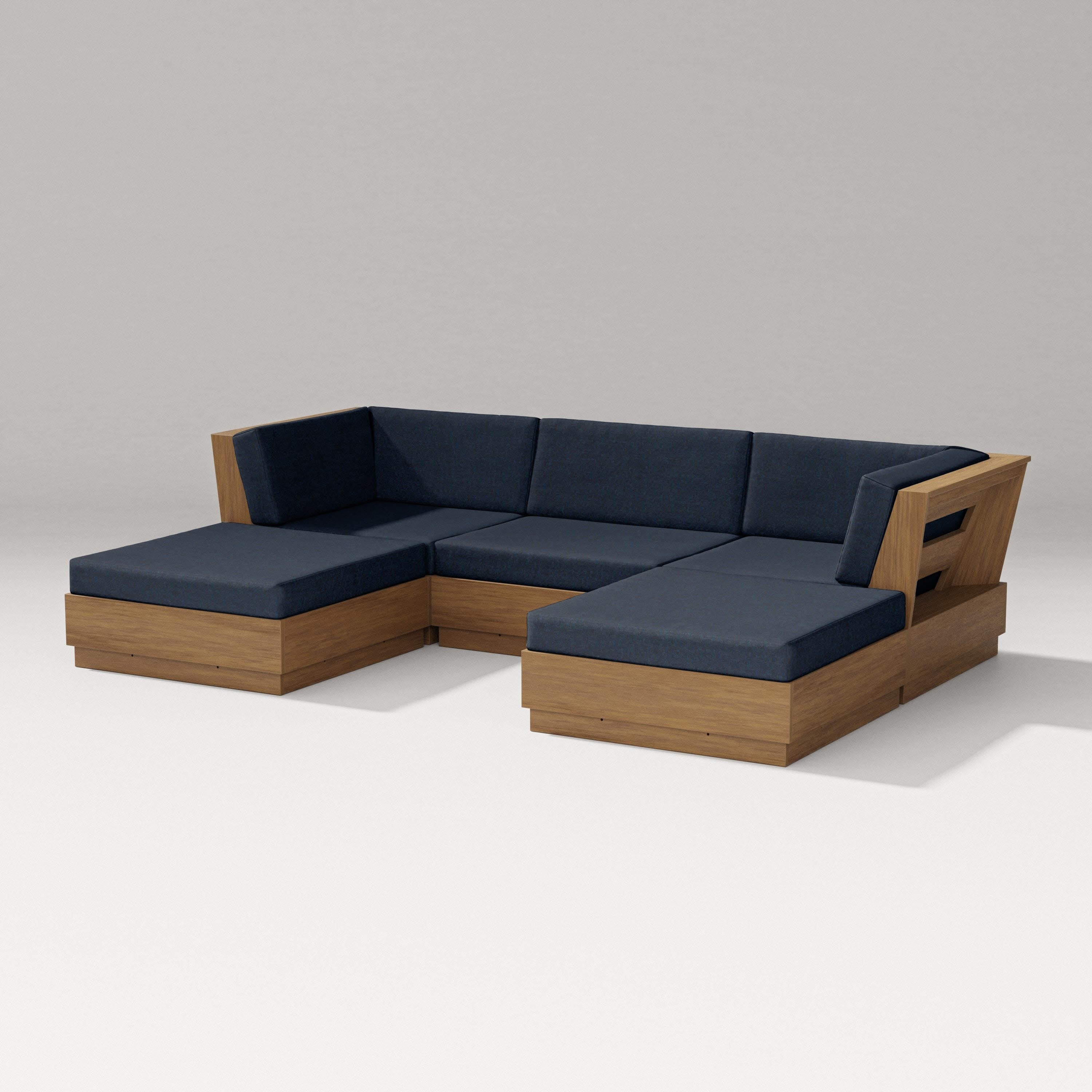 Elevate Double Chaise Sectional in Natural / Marine Indigo