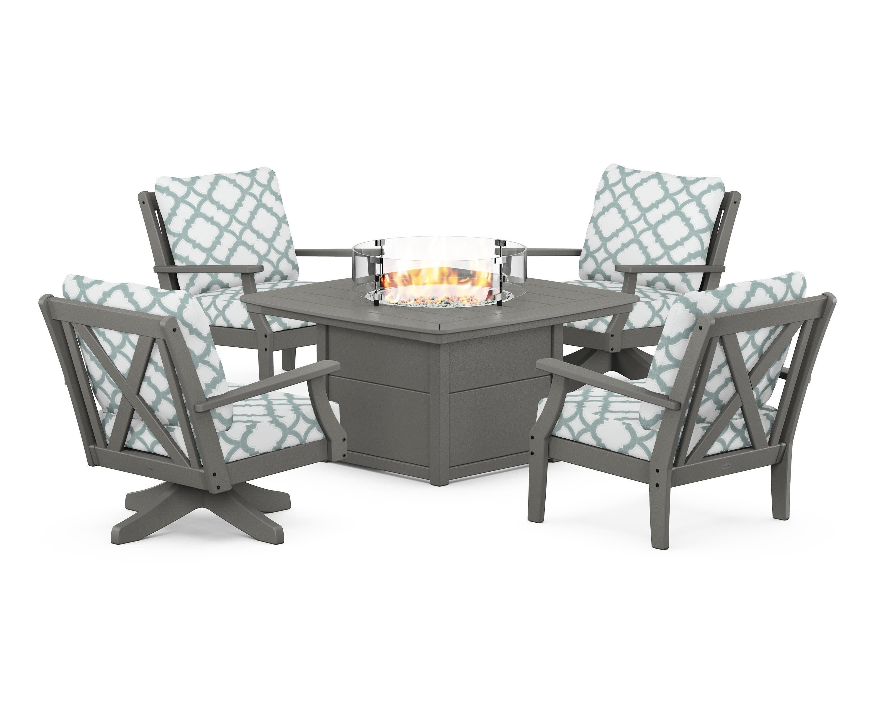 Braxton 5-Piece Deep Seating Set with Fire Table in Slate Grey / Trellis Glacier Spa