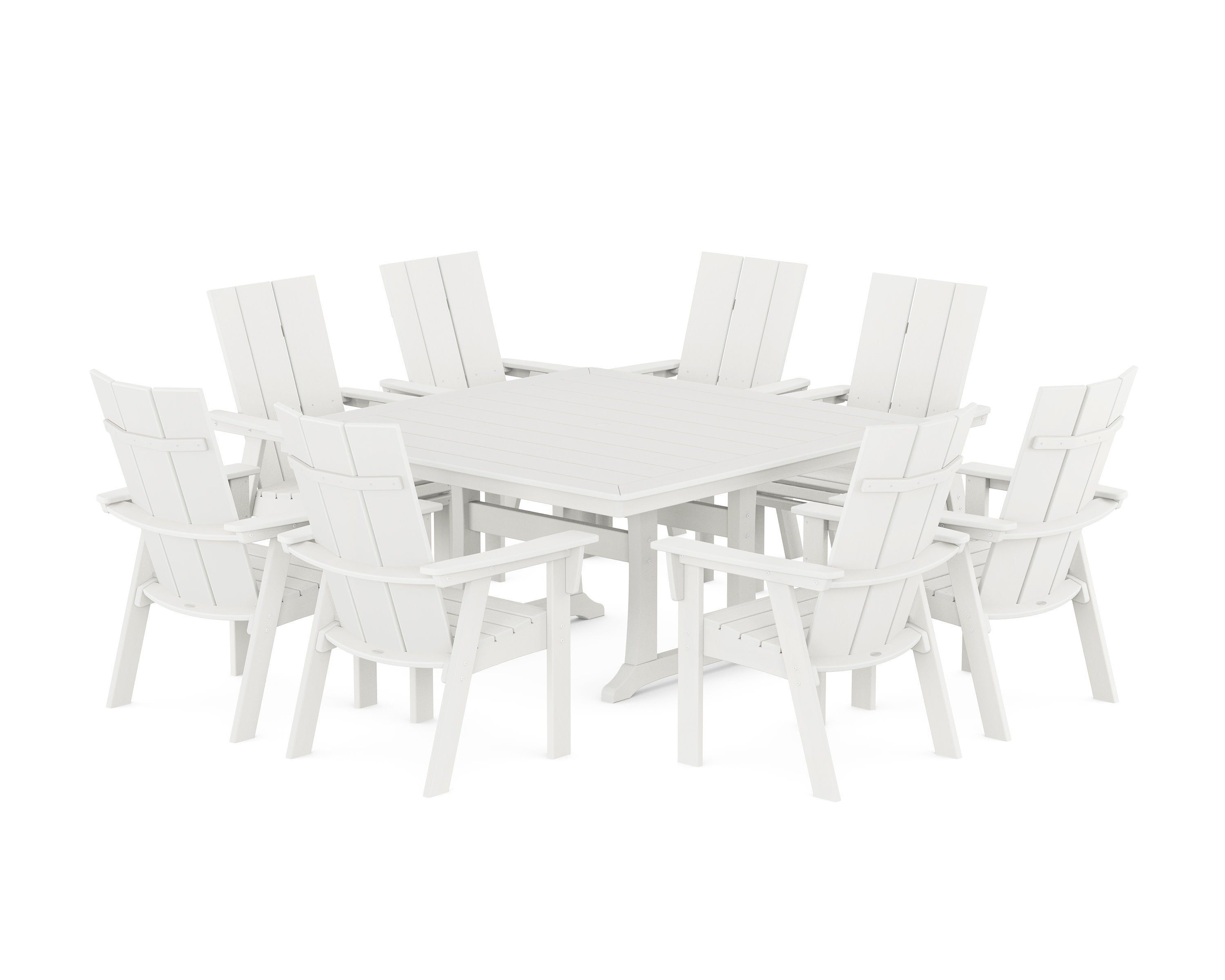 Modern Curveback Adirondack 9-Piece Square Dining Set with Trestle Legs in Vintage White