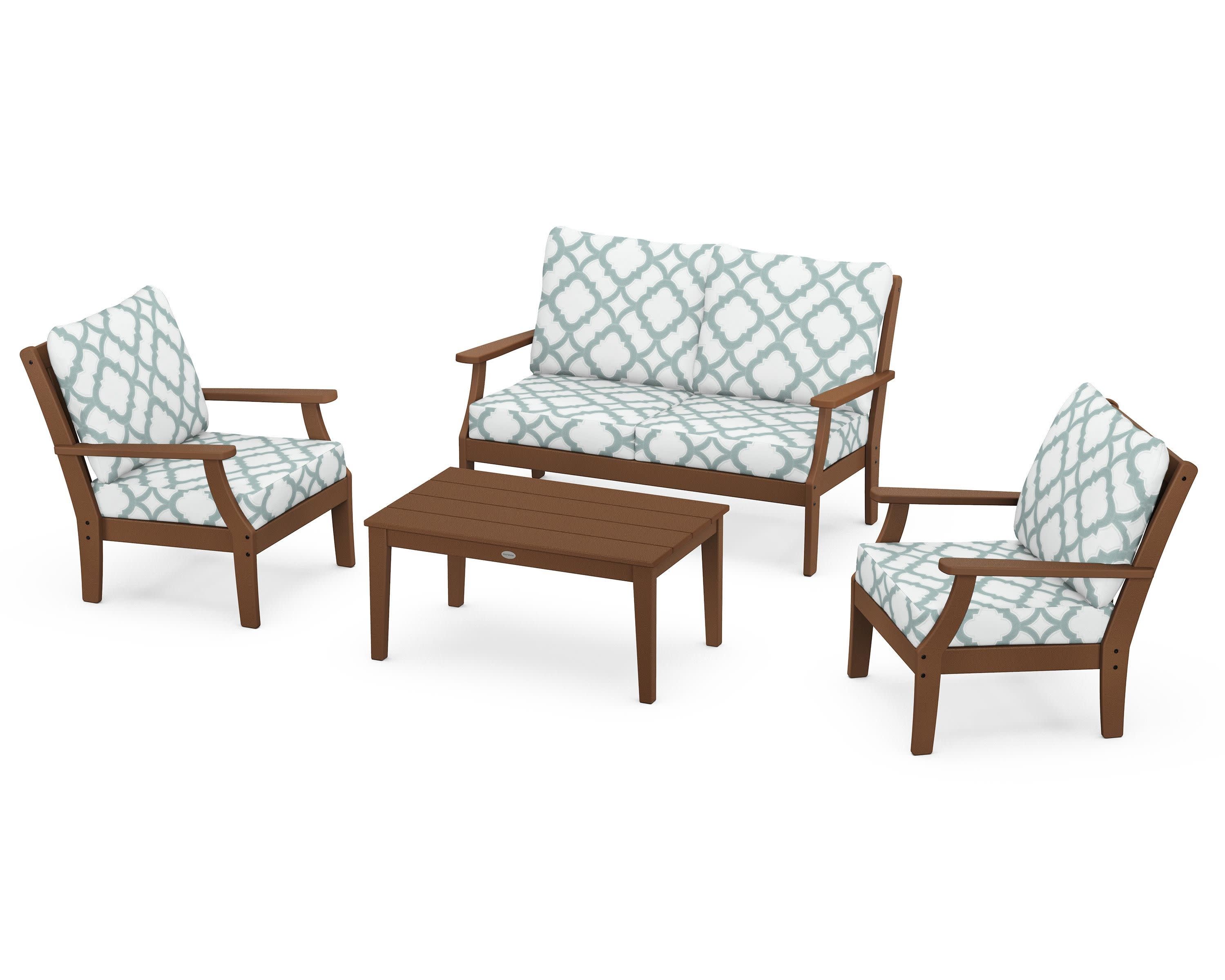 Braxton 4-Piece Deep Seating Chair Set in Teak / Trellis Glacier Spa