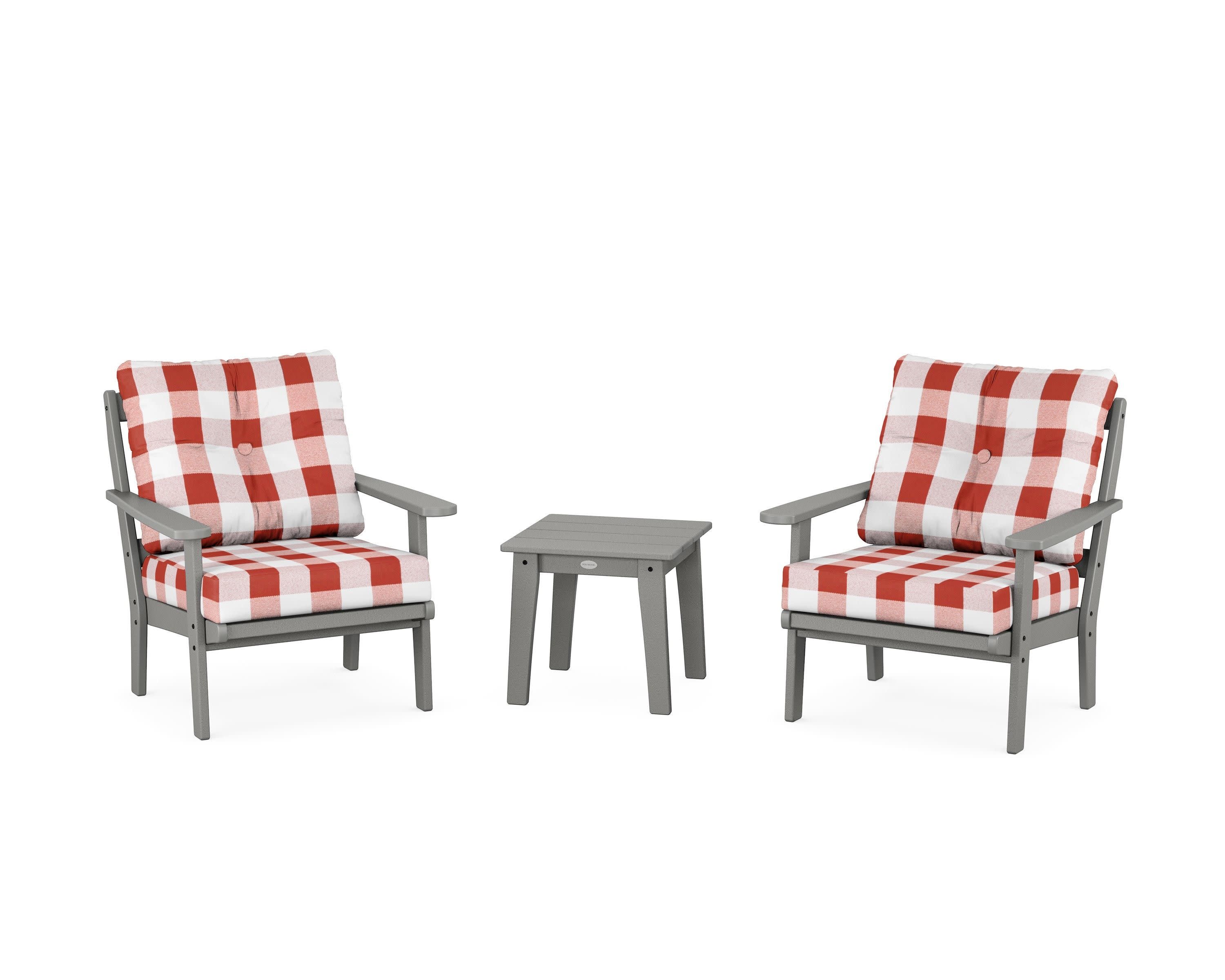 Mission 3-Piece Deep Seating Set in Slate Grey / Buffalo Plaid Crimson