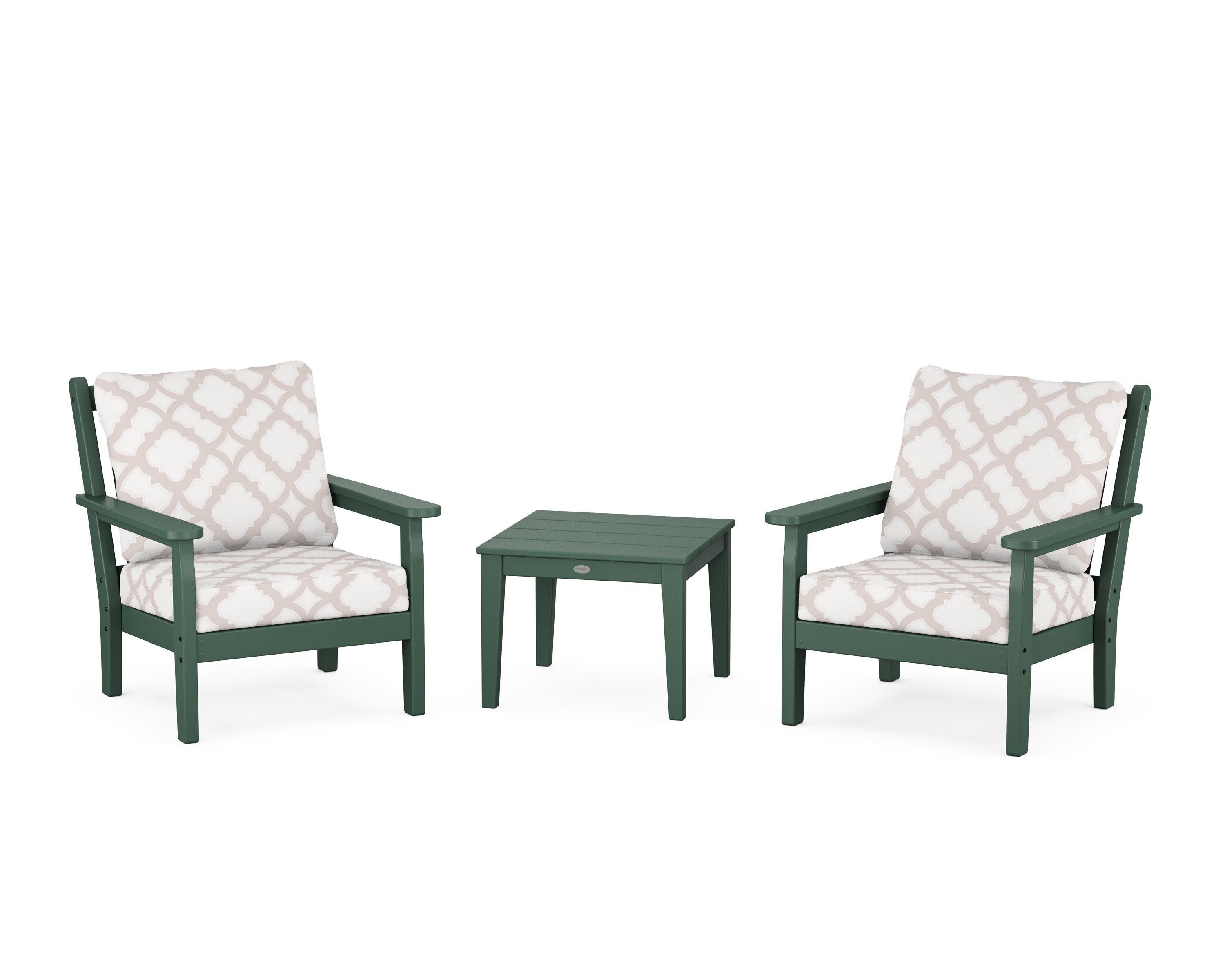 Chippendale 3-Piece Deep Seating Set in Green / Trellis Dune Burlap