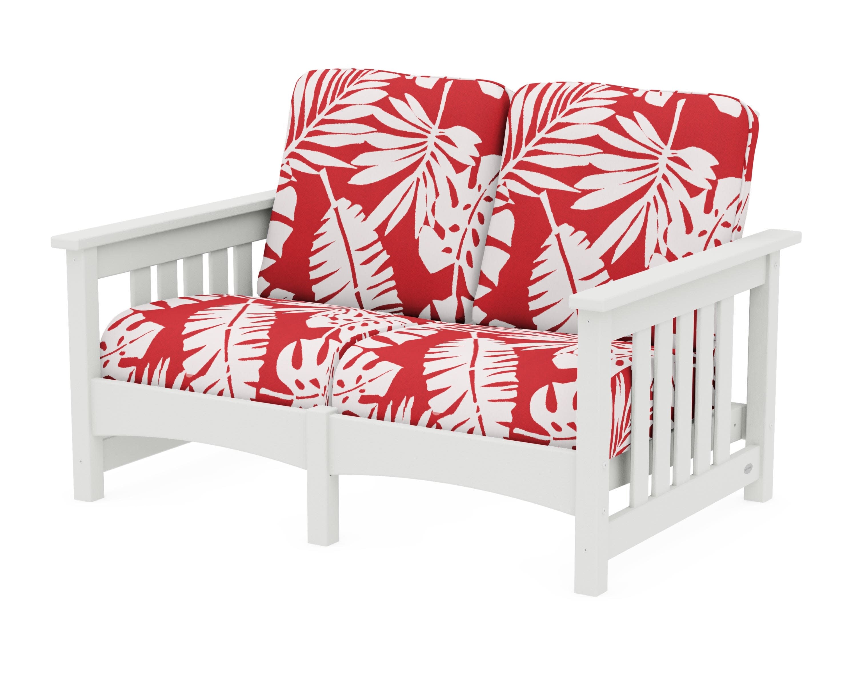 Club Mission Loveseat in Vintage White / Leaf Crimson