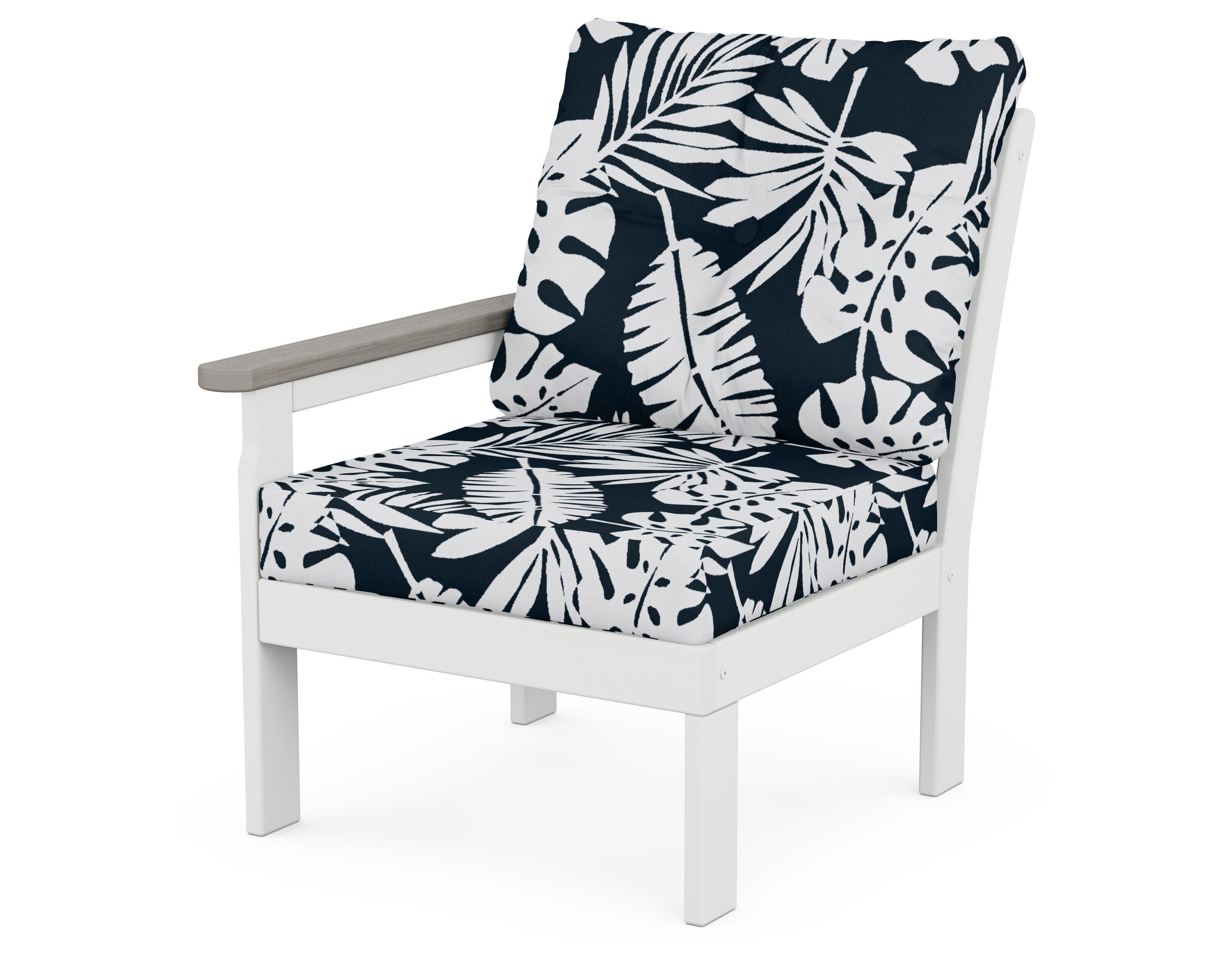 Vineyard Modular Left Arm Chair in White / Driftwood / Leaf Marine Indigo