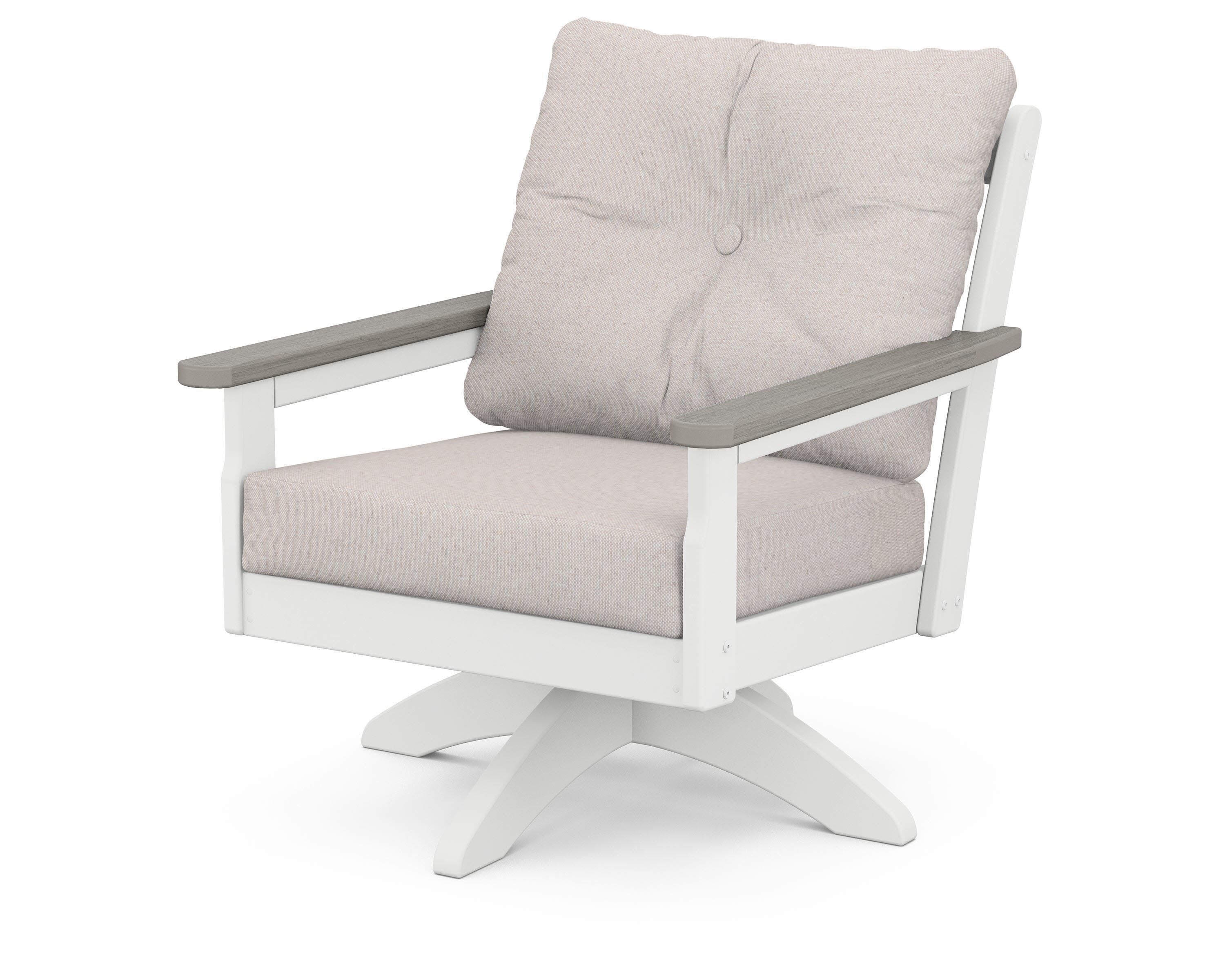 Vineyard Deep Seating Swivel Chair in White / Driftwood / Dune Burlap