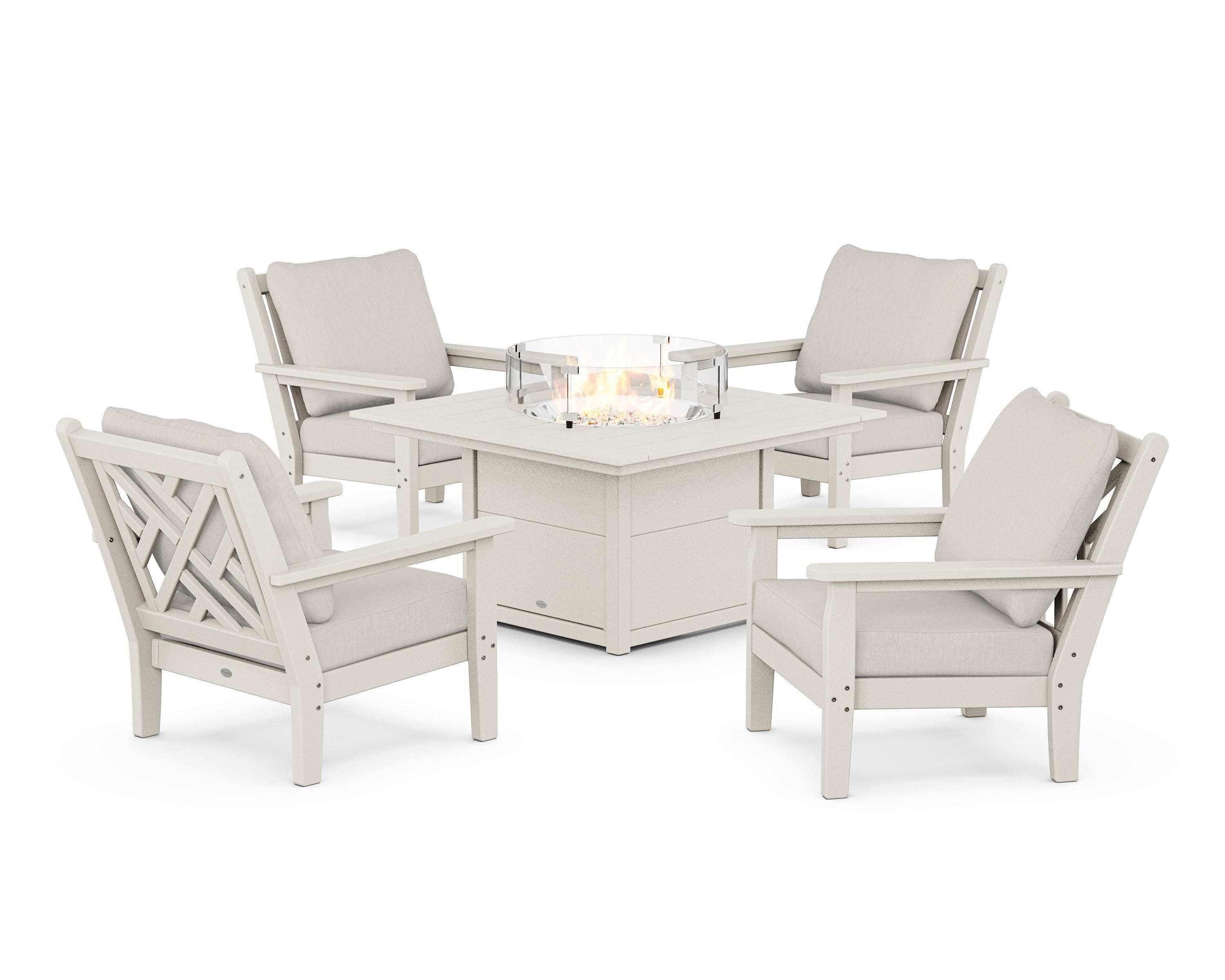 Chippendale 5-Piece Deep Seating Set with Fire Pit Table in Sand / Cast Ash