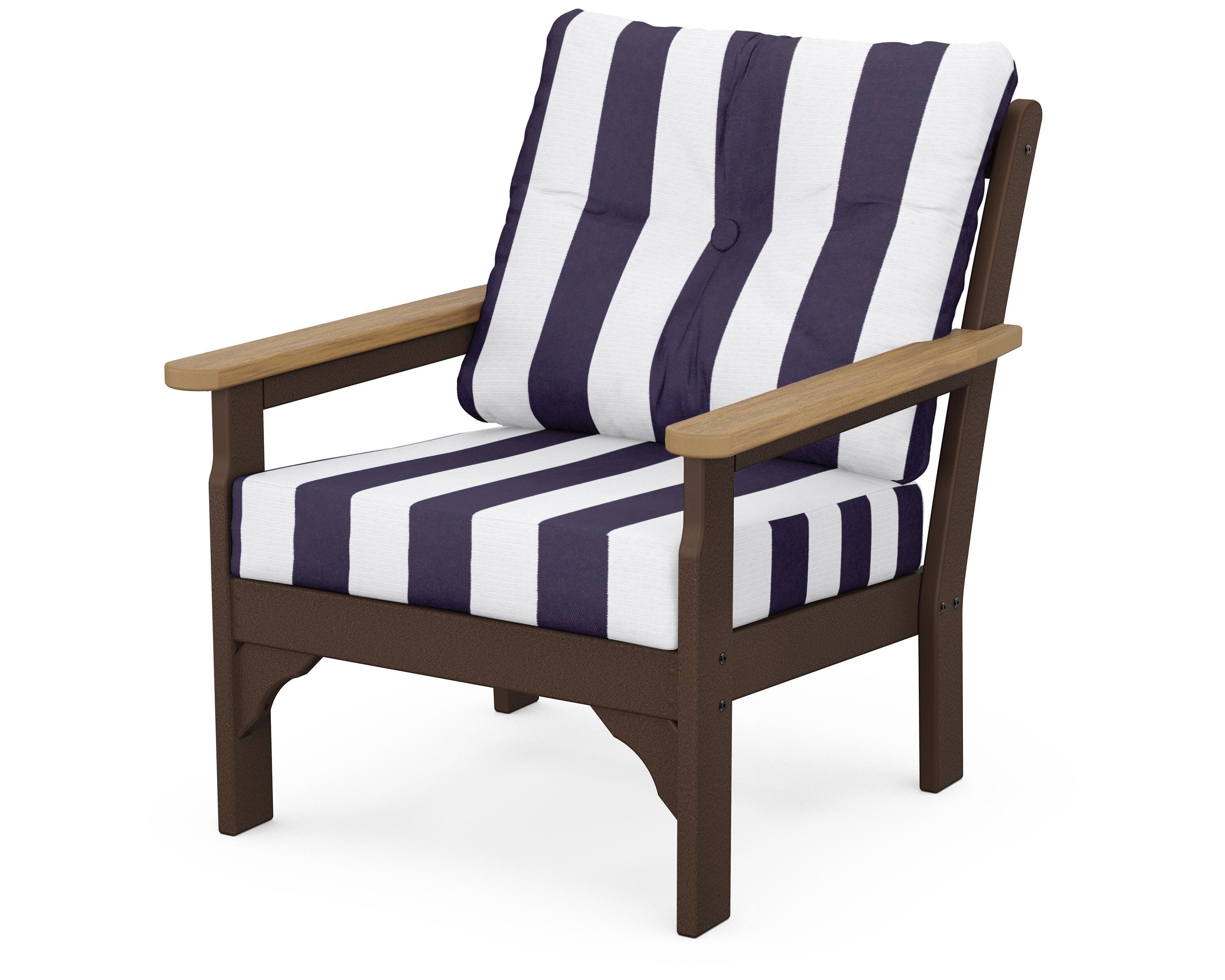 Vineyard Deep Seating Chair in Mahogany / Natural / Cabana Stripe Navy