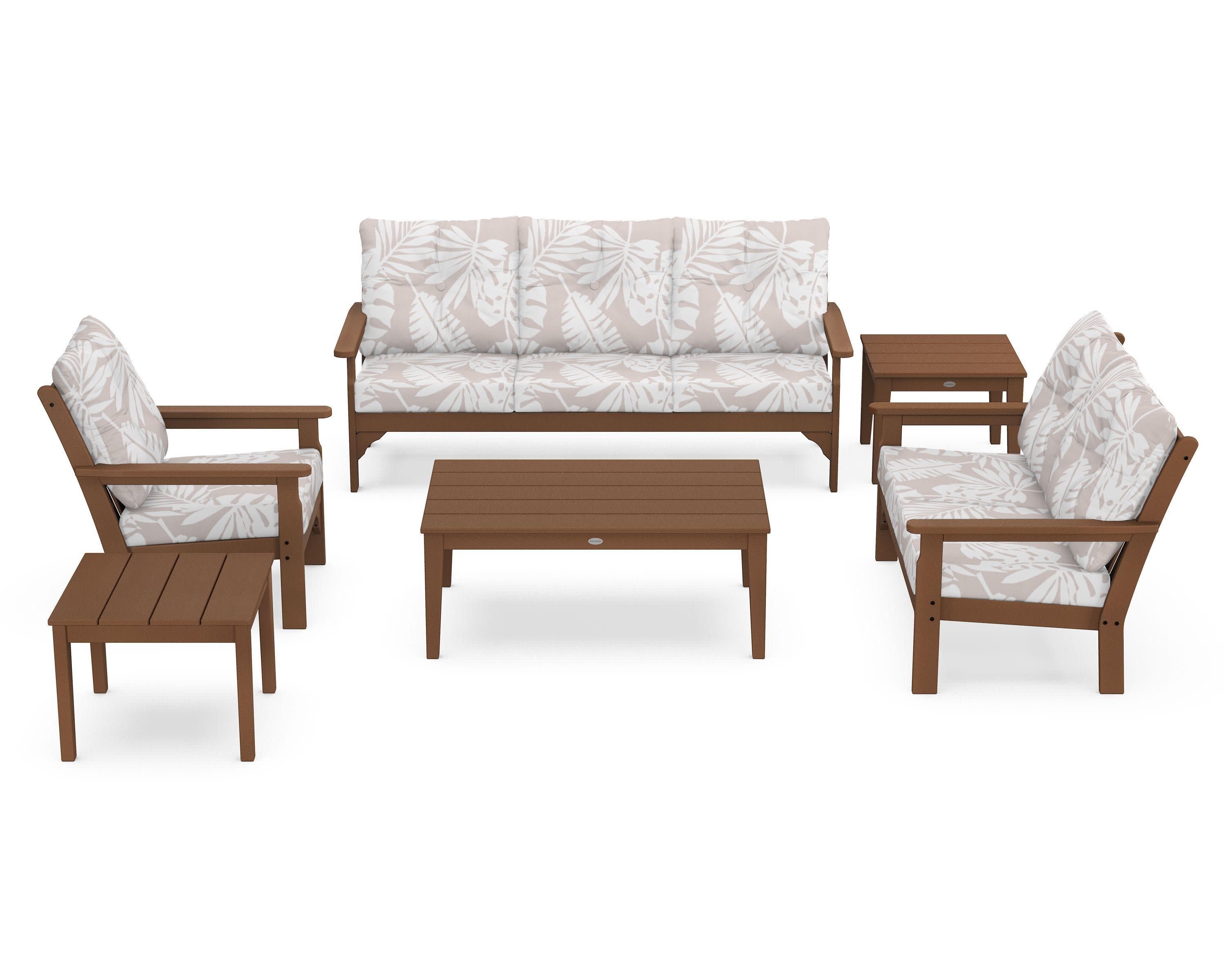 Vineyard 6-Piece Deep Seating Set in Teak / Leaf Dune Burlap