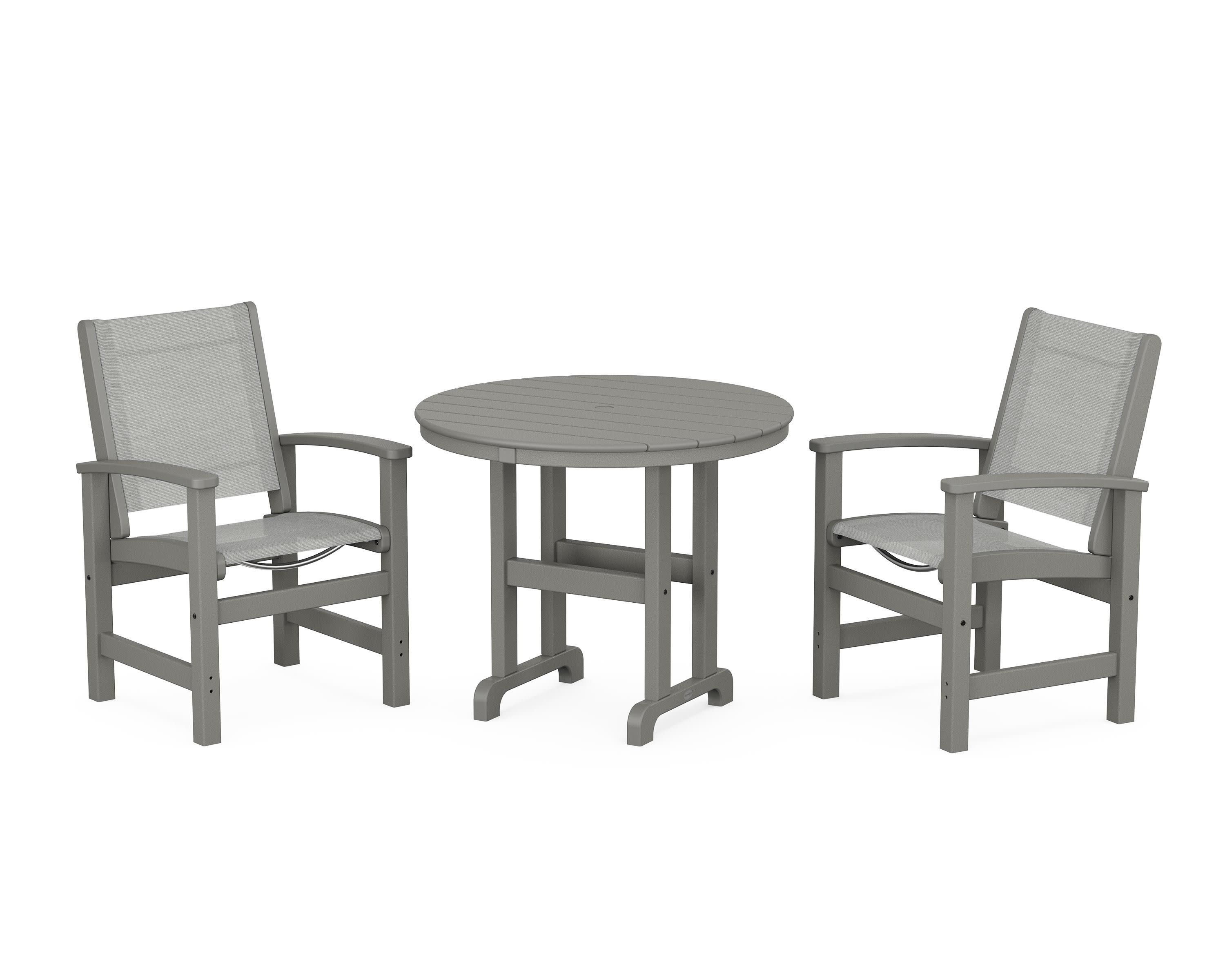 Coastal 3-Piece Round Dining Set in Slate Grey / Metallic Sling