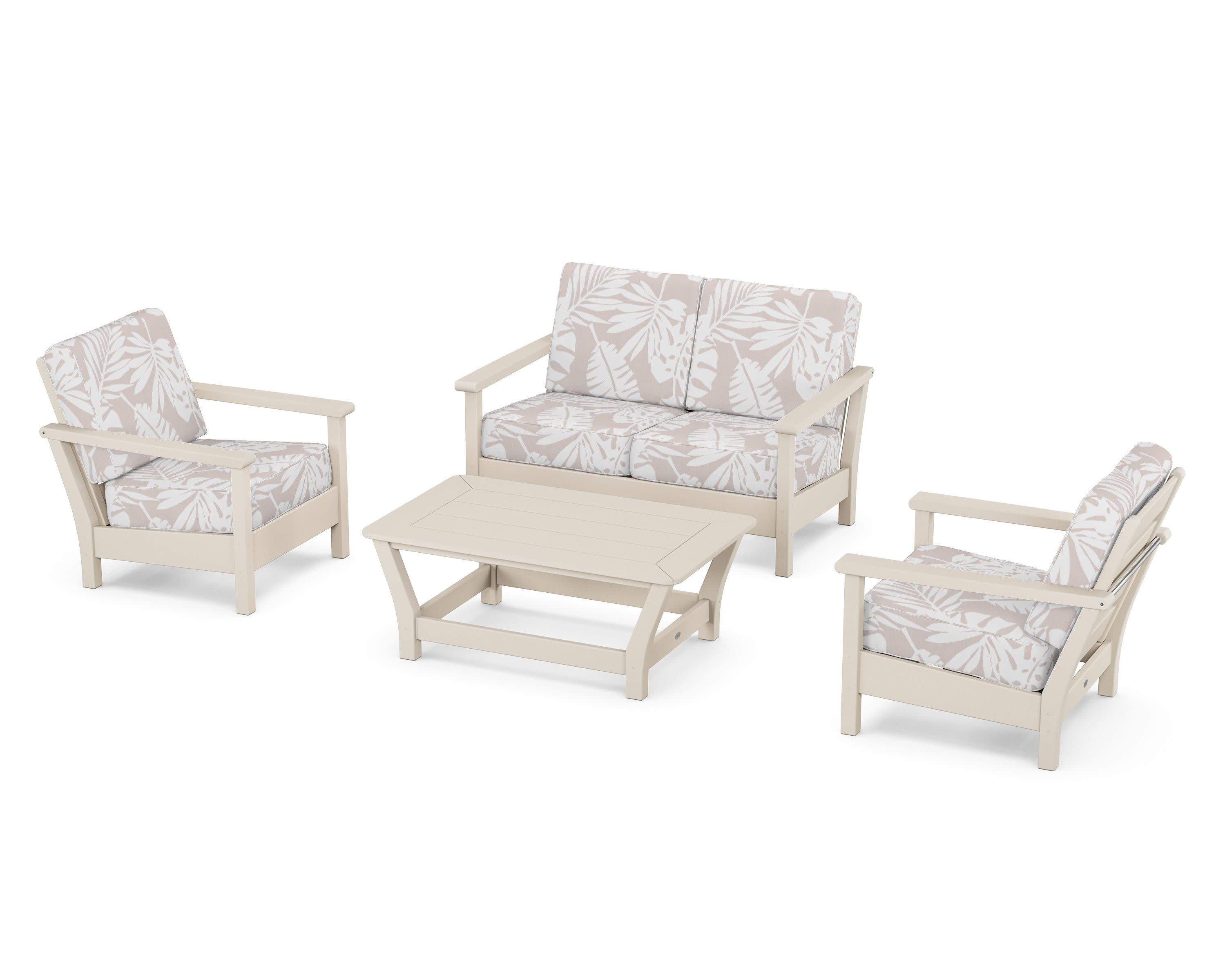 Harbour 4-Piece Deep Seating Set in Sand / Leaf Dune Burlap