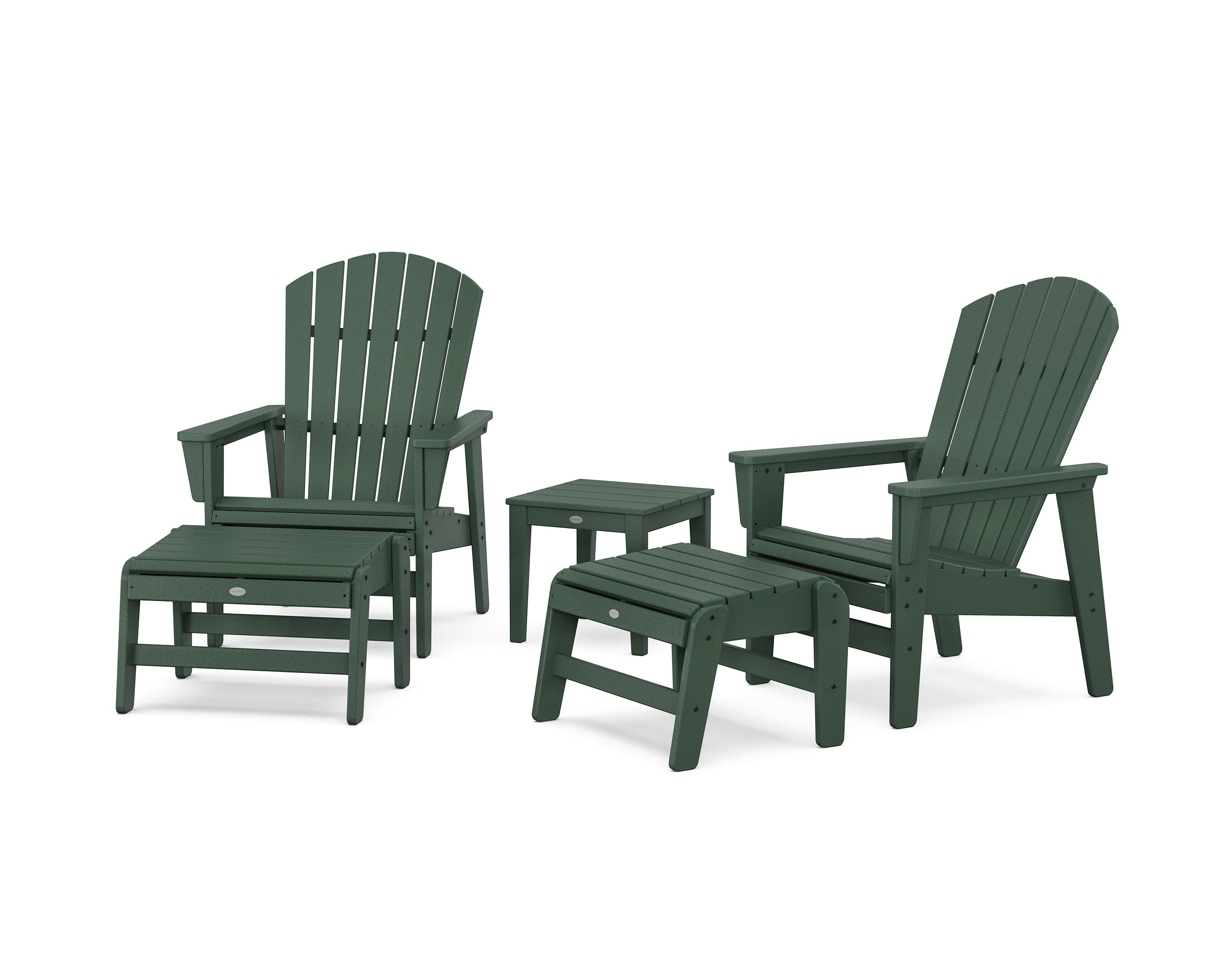 5-Piece Nautical Grand Upright Adirondack Set with Ottomans and Side Table in Green