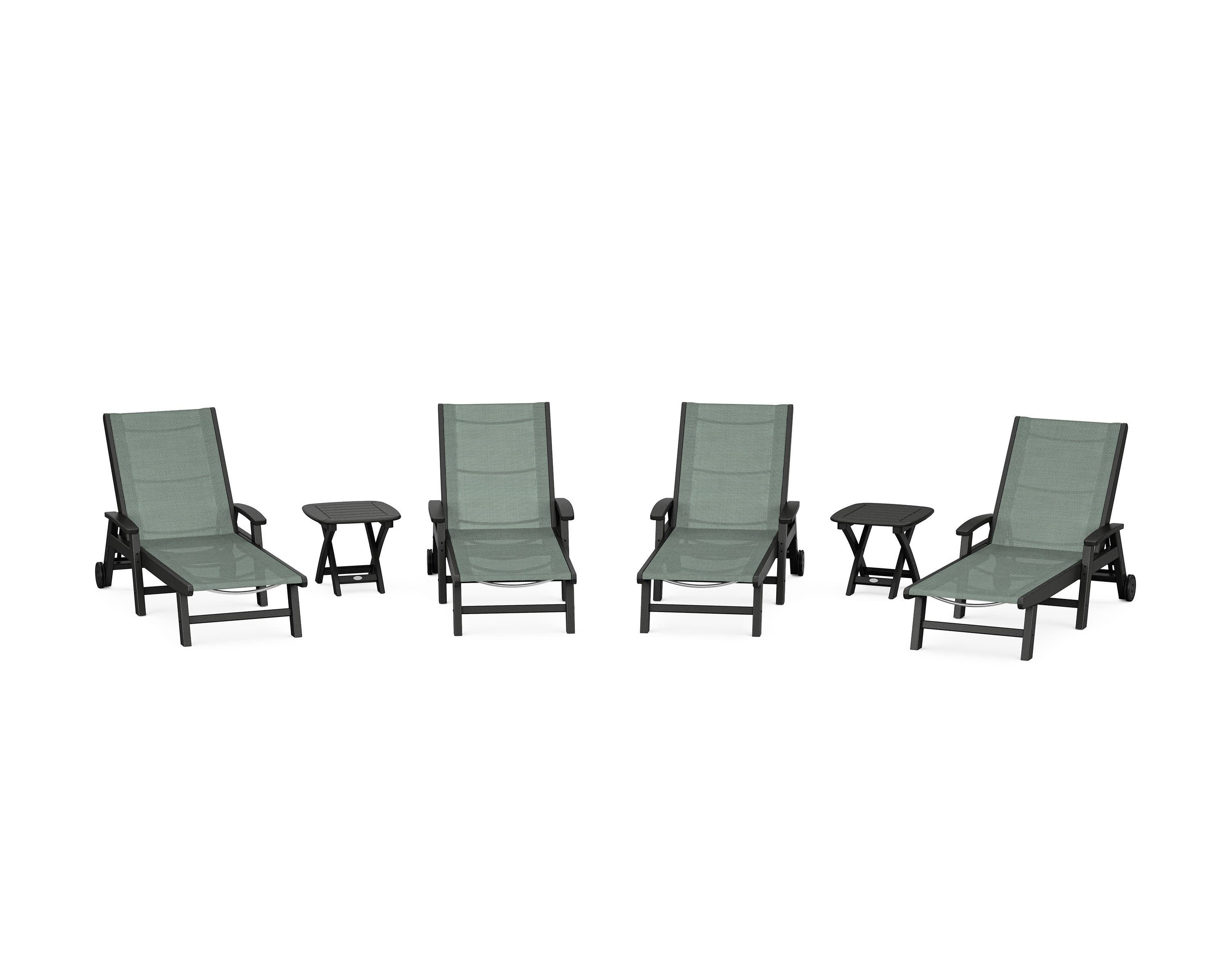 Coastal Chaise 6-Piece Set with Wheels in Black / Dupioni Sea Mist Sling