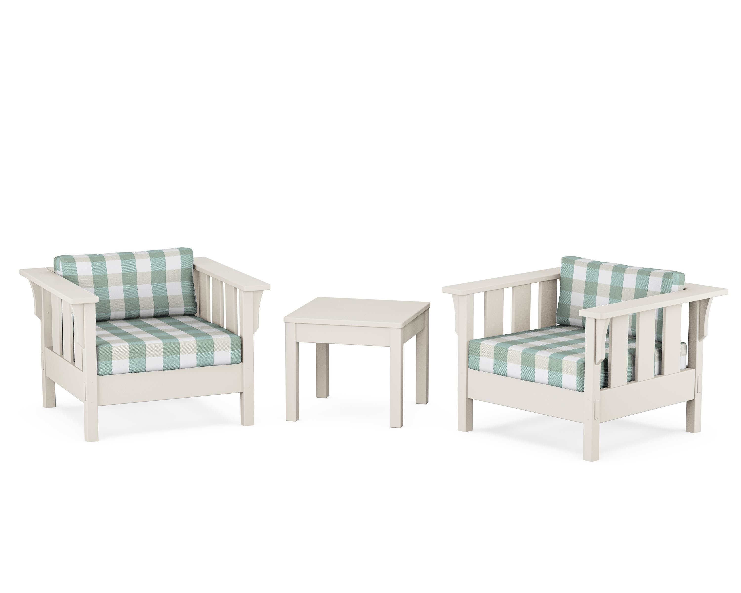 Acadia 3-Piece Deep Seating Set in Sand / Buffalo Plaid Glacier Spa