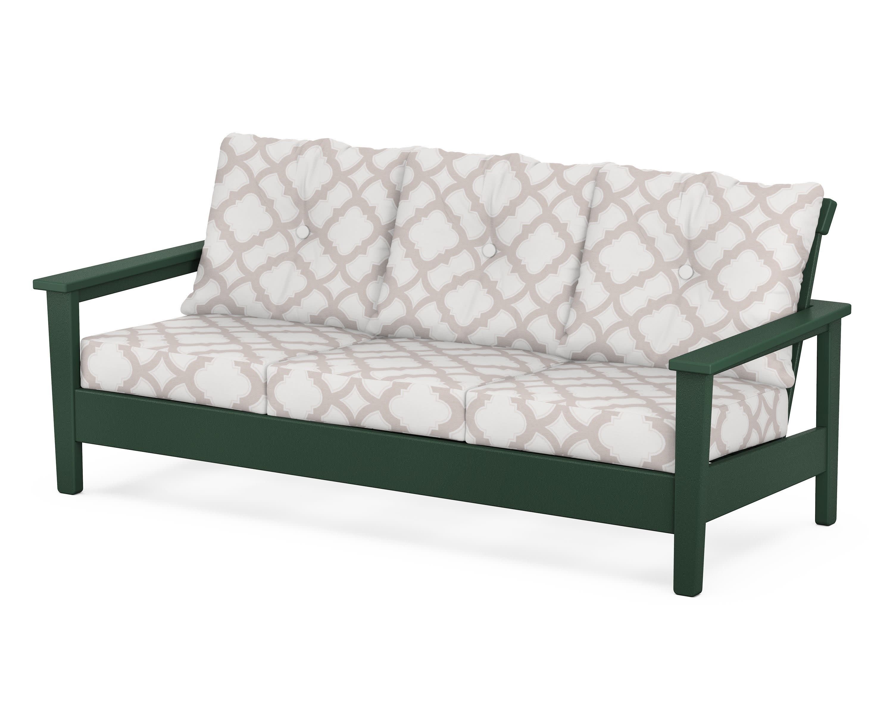 Prescott Deep Seating Sofa in Green / Trellis Dune Burlap